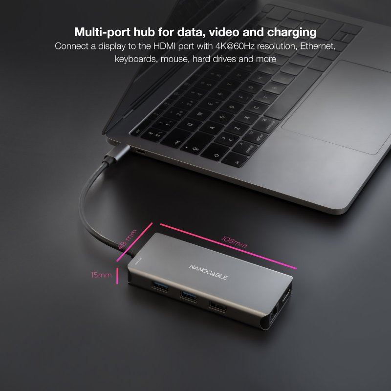 Detalle 2 de Nanocable Docking Hub 9 en 1 hub USB-C 100W