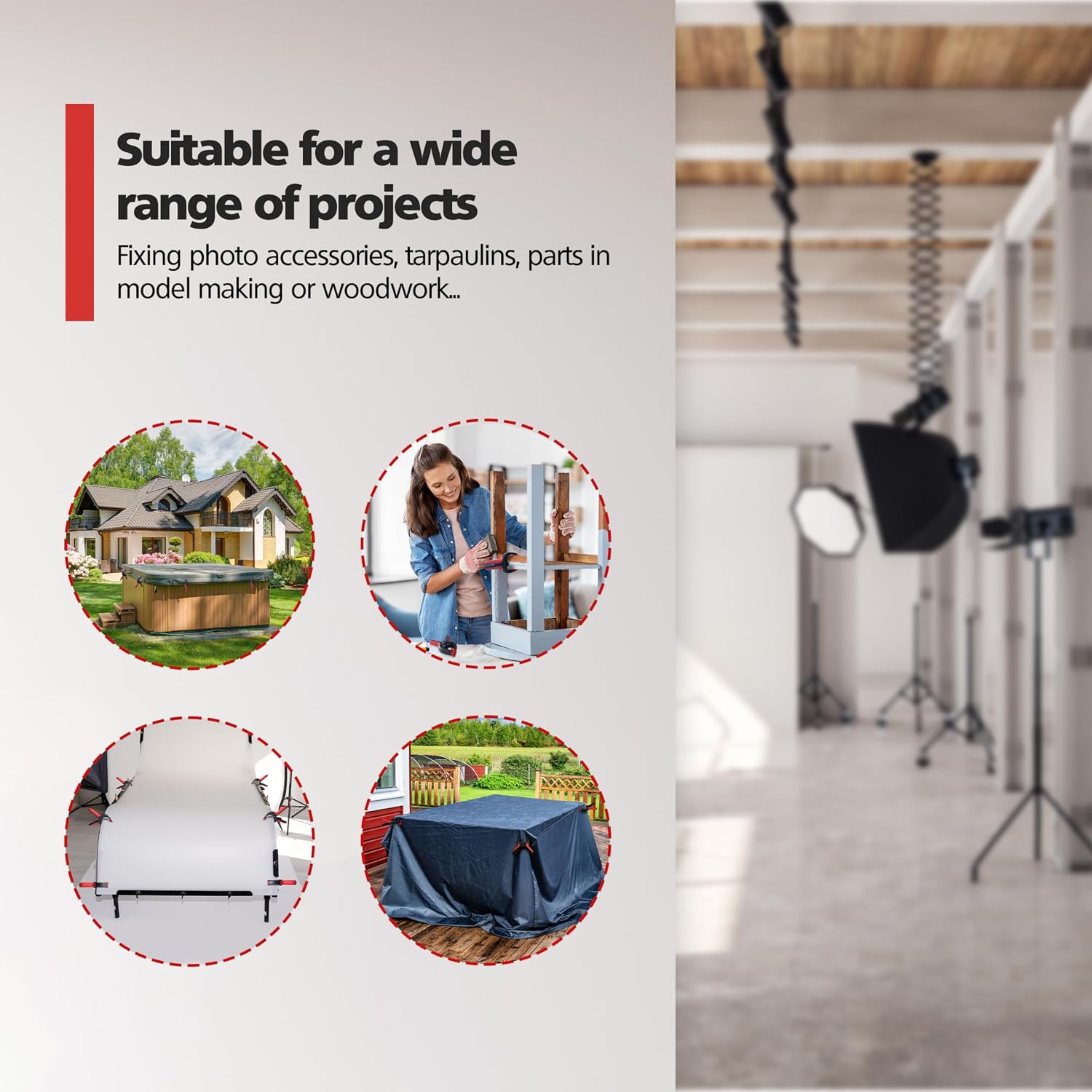Detalle 2 de Nirox fjäderklämmor, 4-pack med 6,5 cm spännvidd och vinklingsbara käftar