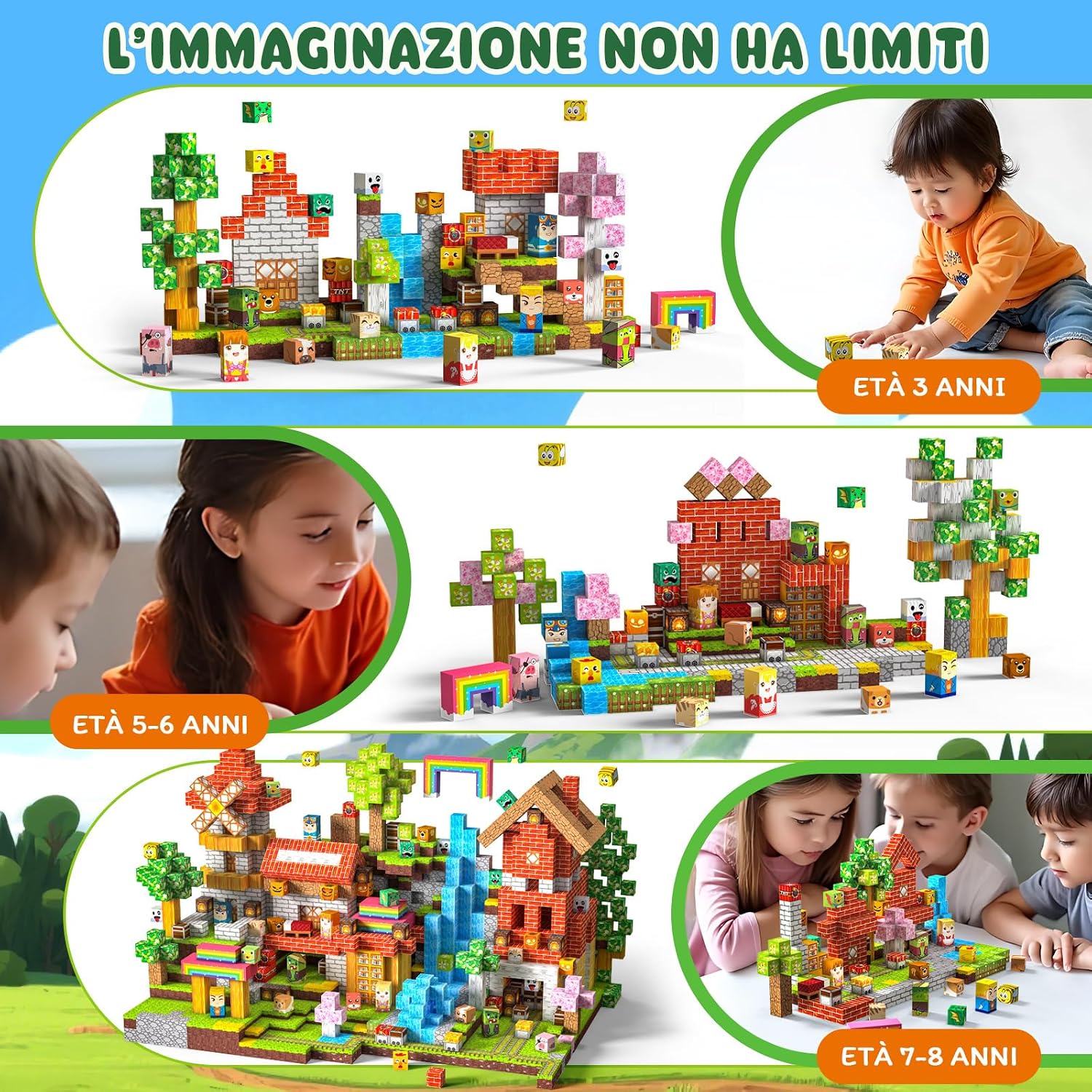 Detalle de Crifeton Costruzioni Magnetiche per Bambini 330 PCS – Blocchi Magnetici 2 cm per 3+ | Montessori