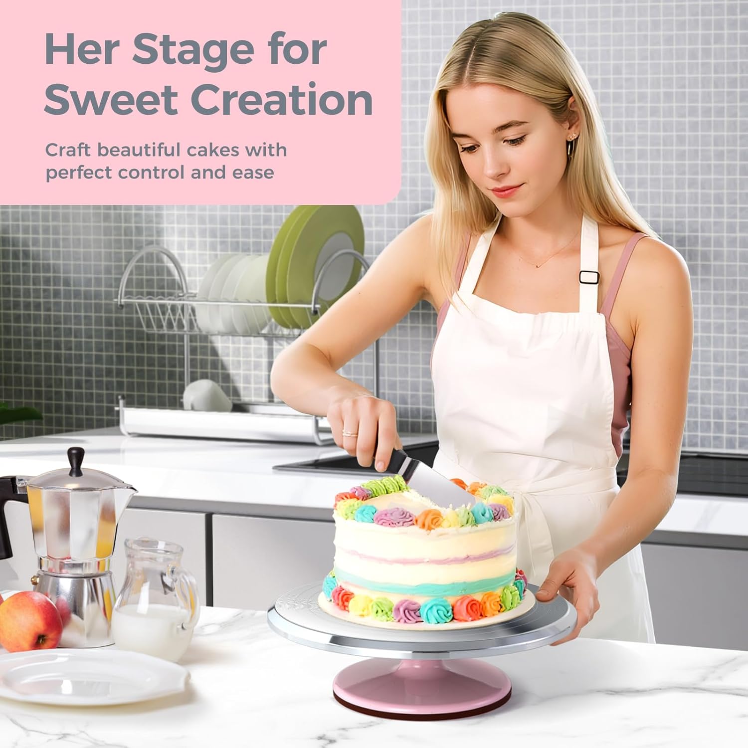 Thumbnail 1 de Ohuhu 12 Inch Aluminium Alloy Cake Turntable with 2 Icing Spatulas & 3 Icing Smoothers