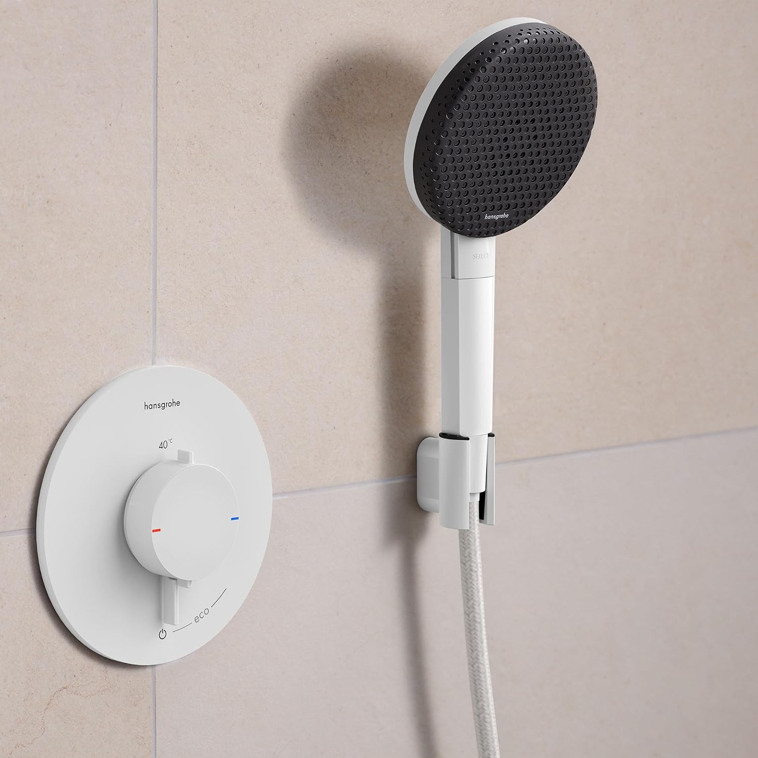 Detalle 2 de hansgrohe Porter Fine 28885700 – metalowy uchwyt prysznicowy, matowa biel