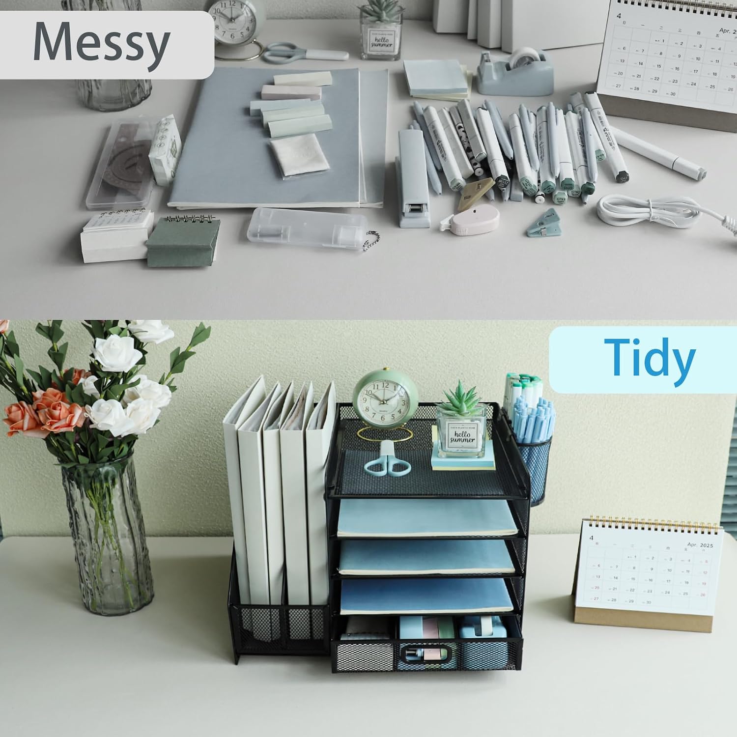 Thumbnail 4 de HIHOBDAY 5-Tier Desk File Organiser with Extra Vertical File Sorter (Black)