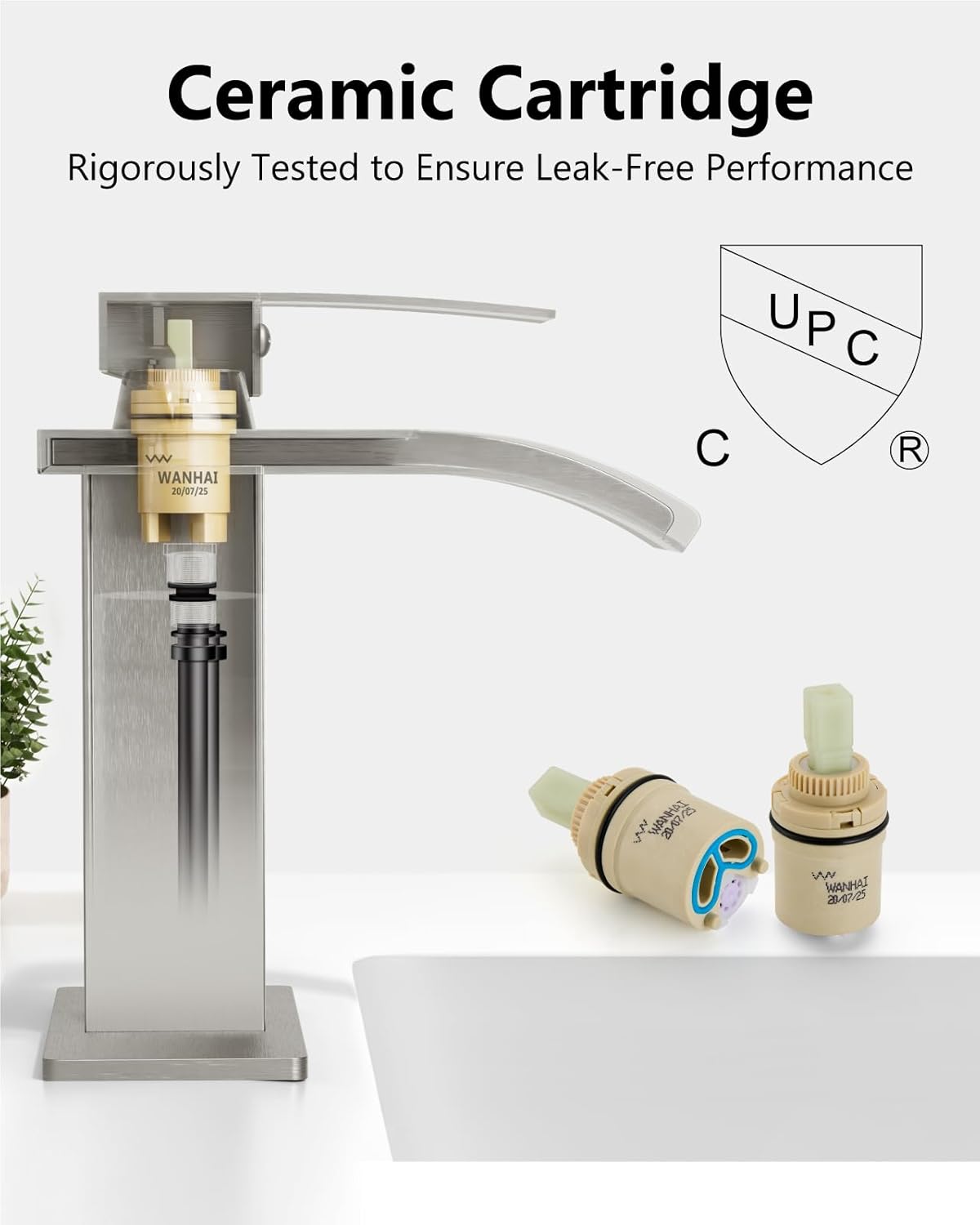 Detalle 2 de GBBNE Waterfall Bathroom Faucet, Brushed Nickel, Single Handle