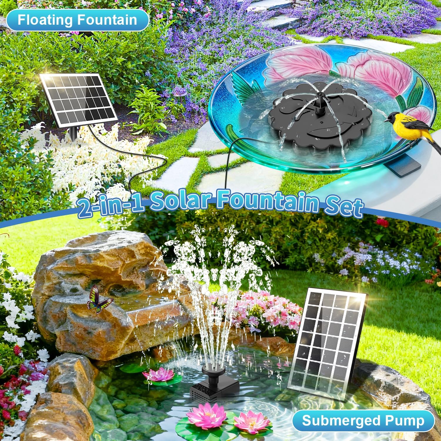 Detalle de SZMP 2 in 1 Detachable Floating Solar Fountain Kit (3.5W) – DIY water pump for bird bath and garden features