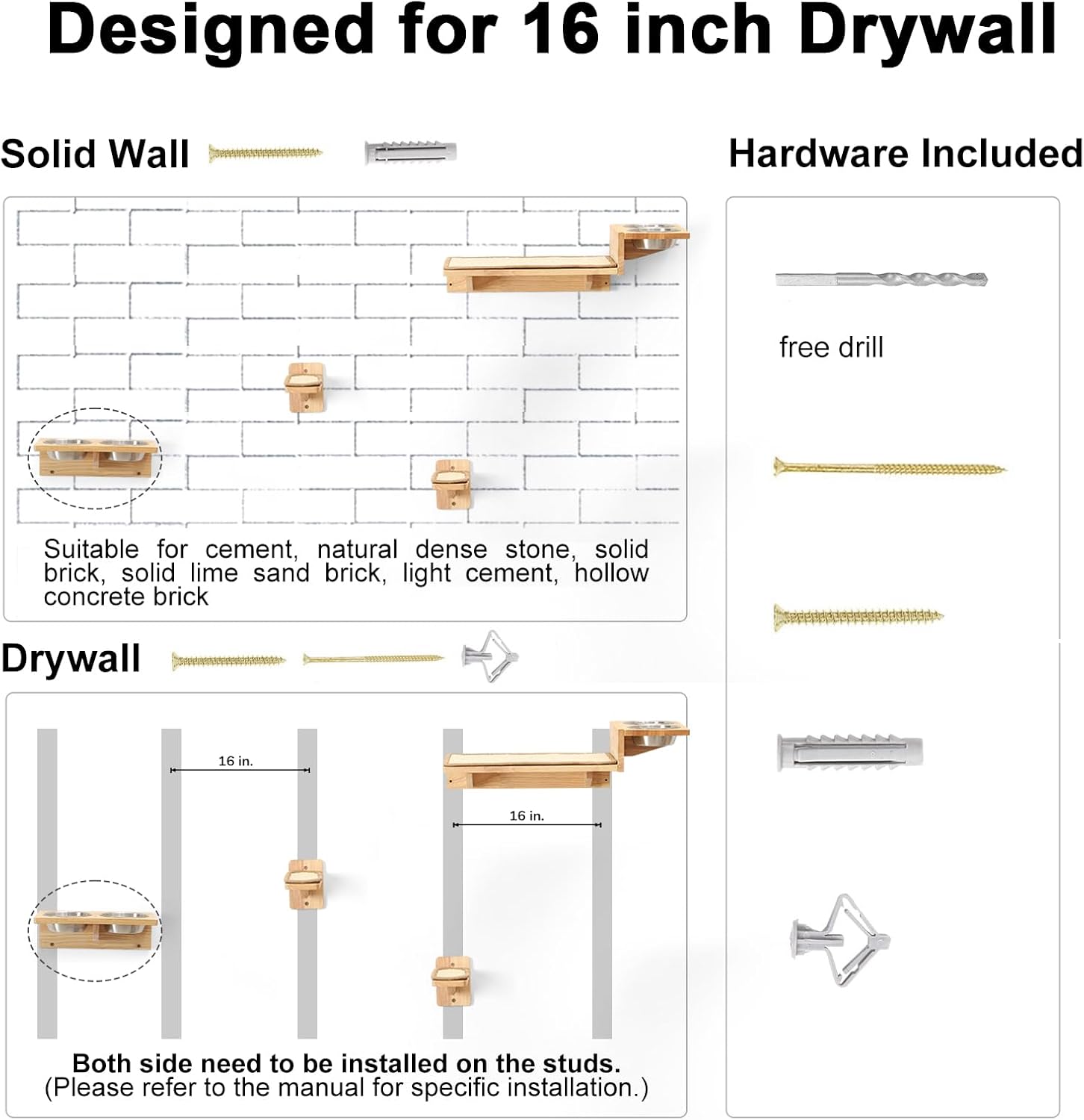 Detalle de Fukumaru 3-in-1 Cat Furniture Set with 2 Steps – Wall Perch, Steps & Wall-Mounted Bowl