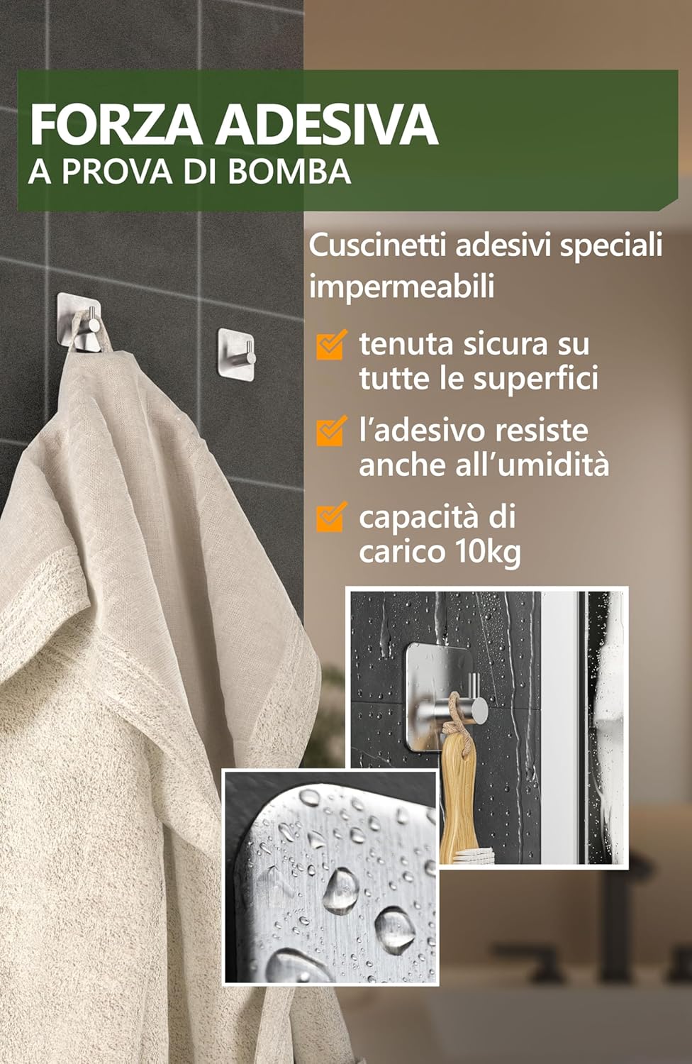 Thumbnail 2 de 4smile Ganci Adesivi per accappatoio e asciugamani, set da 6 in acciaio inox (argento)