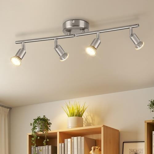 Detalle de Ketom GU10 Focos techo níquel: set de 4 cabezales orientables para interior