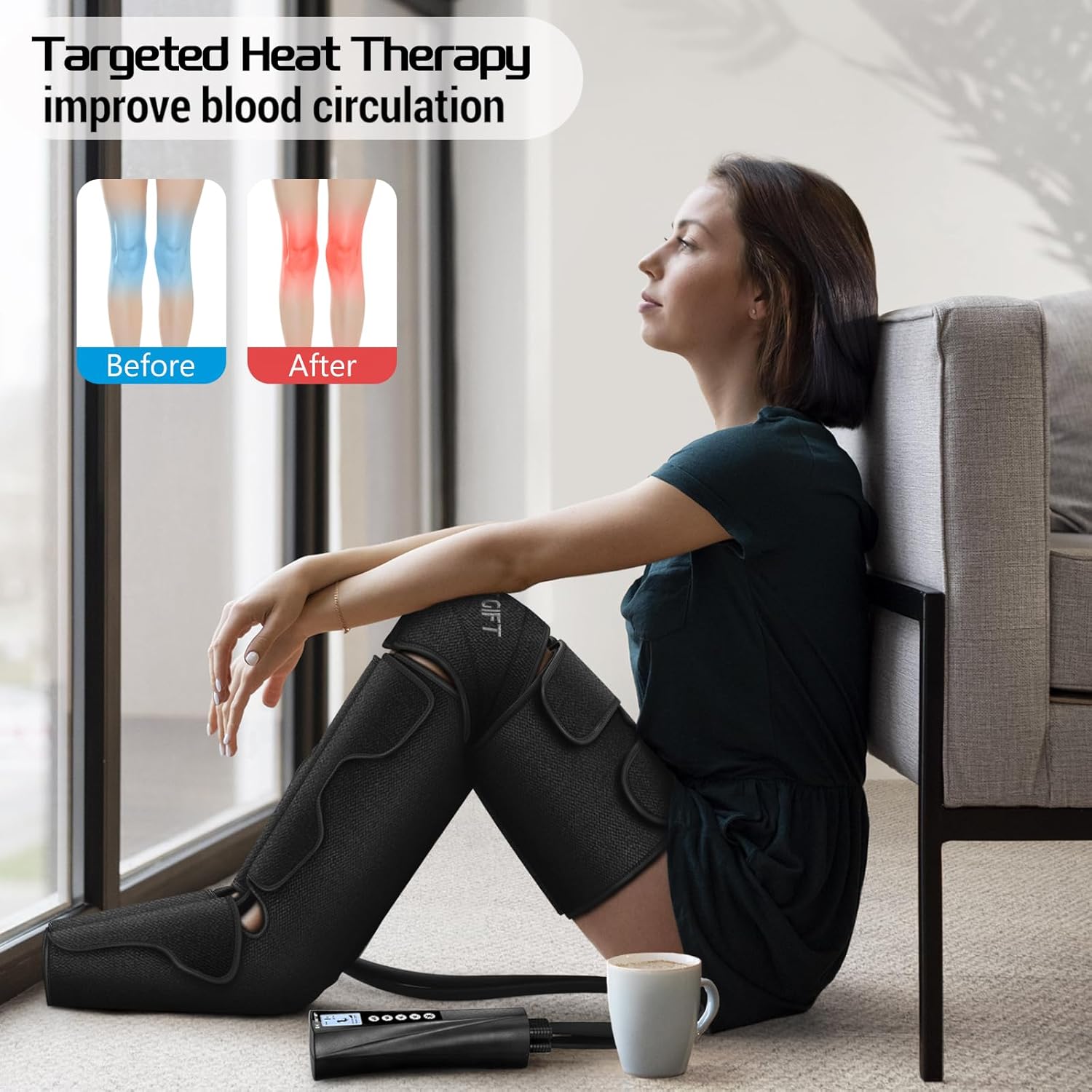 Detalle de Bestgift Air Compression Massager with Heat for Legs & Feet — Comprehensive Therapy for Varicose Veins, Cramps, and Edema