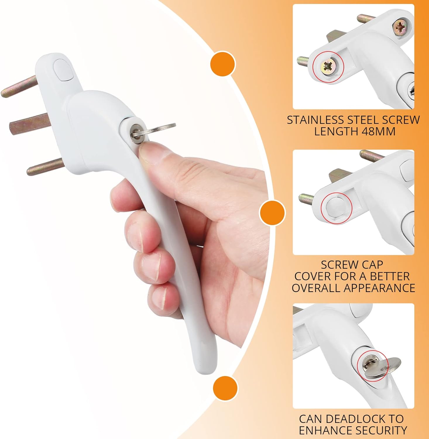 Thumbnail 1 de Neoteck 10 Pcs UPVC Window Handle – White Inline Espag, 43mm Centres, Locking Push Button for Double Glazing
