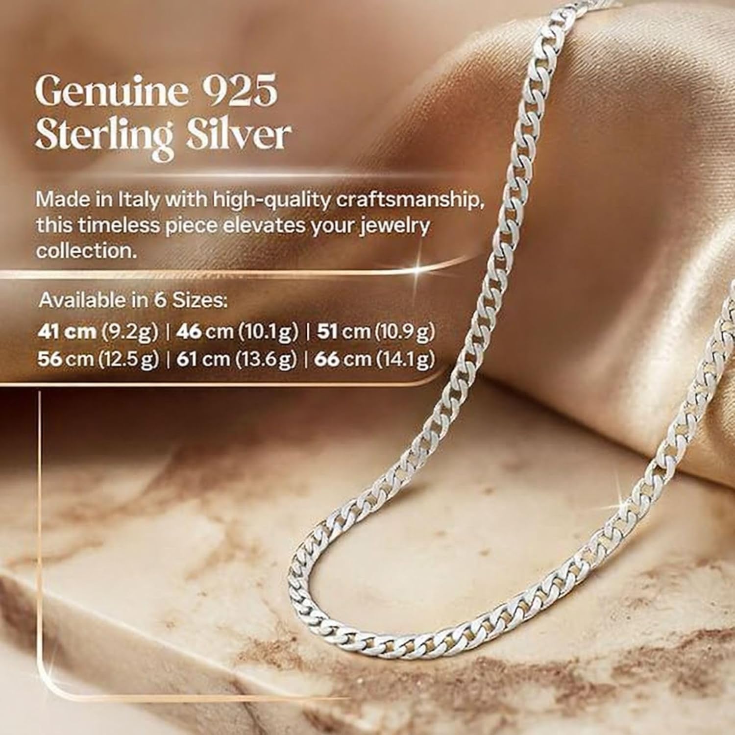Detalle de QUADRI 925 Silver Cuban Link Necklace for Men – 20" (51 cm)