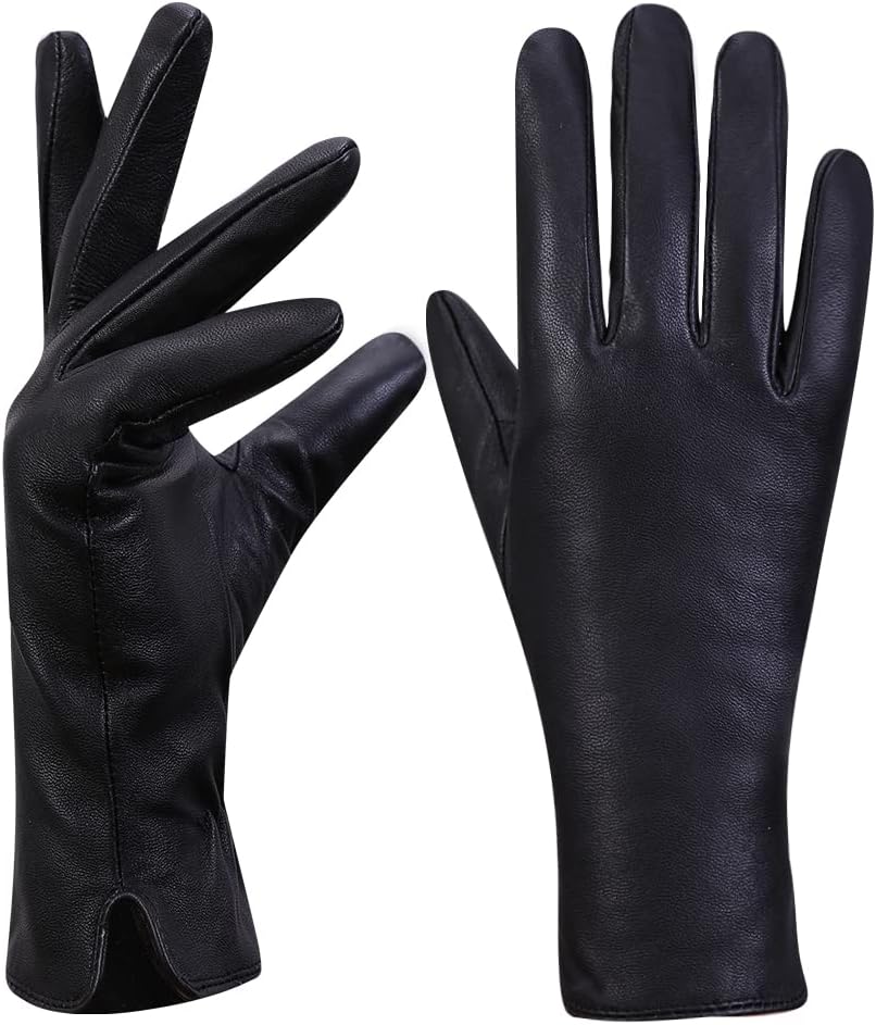 Detalle 2 de MGGMOKAY Damen Lederhandschuhe Kaschmir gefüttert – Weiches Schafsleder mit Touchscreen-Funktion