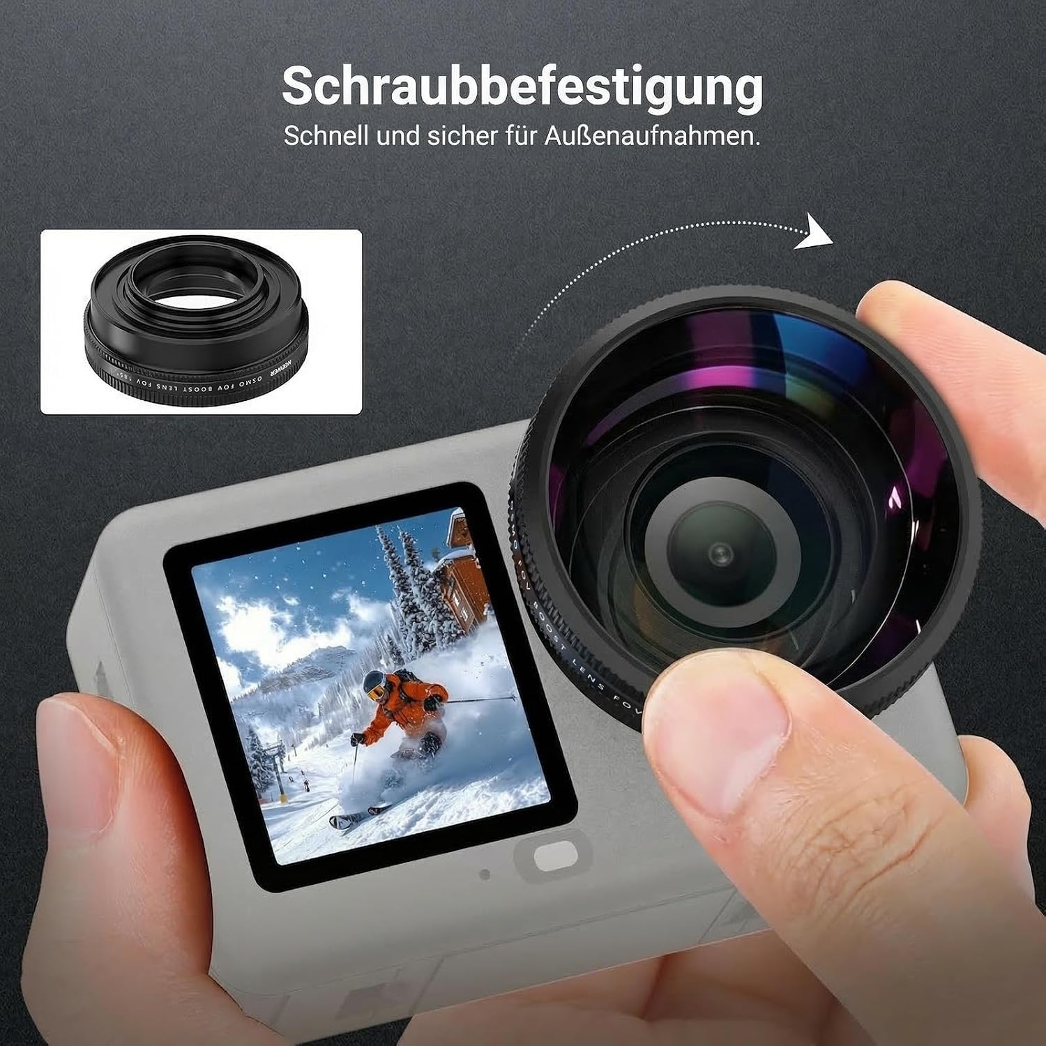 Thumbnail 5 de NEEWER Weitwinkelobjektiv für DJI Osmo Action 6 – 185° FOV, 4G/4E Mehrschichtoptik, aufschraubbares Kameraobjektiv