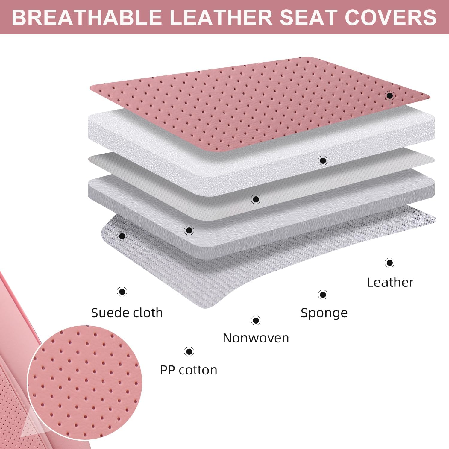 Thumbnail 4 de TINRAIYANG Pink Car Seat Covers Full Set with Removable Memory Headrests