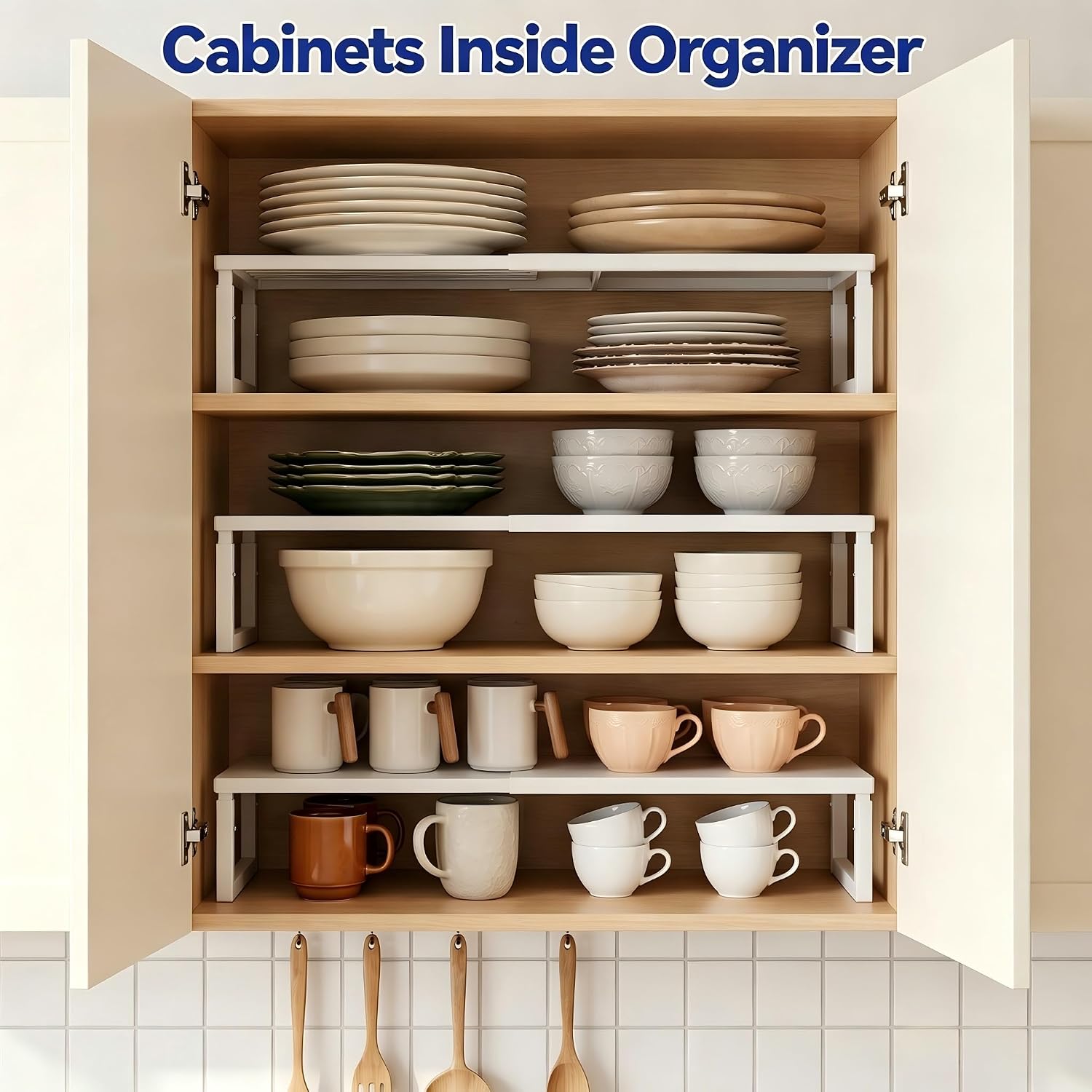 Detalle de Roidsed 1234-1 Expandable Cabinet Shelf Organizer, Stackable White Metal Rack