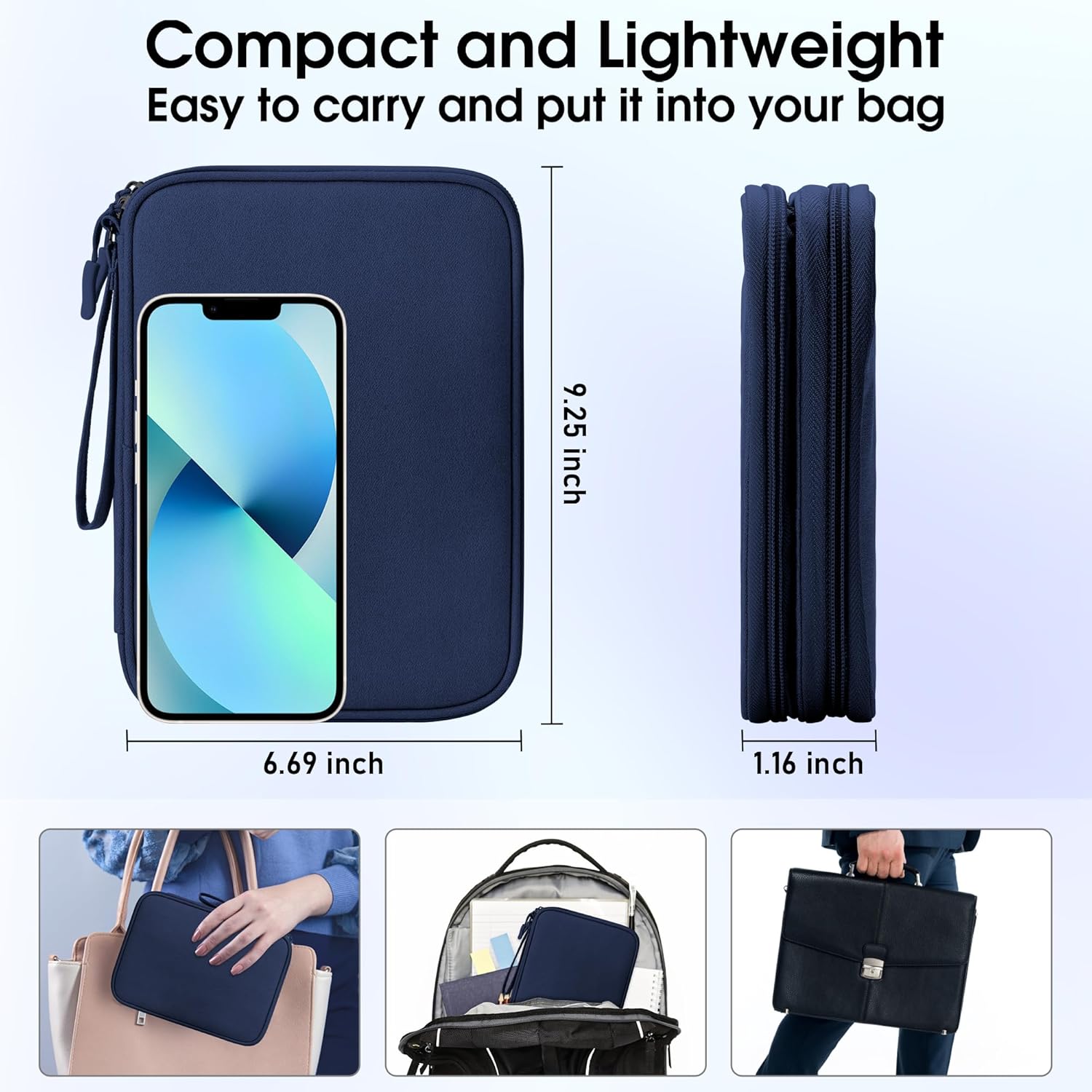 Thumbnail 1 de Arae Elektronik-Zubehör-Organizer „Travel Essentials“ – doppelschichtige Kabeltasche für Ladegerät, USB & SD-Karten (blau, L)