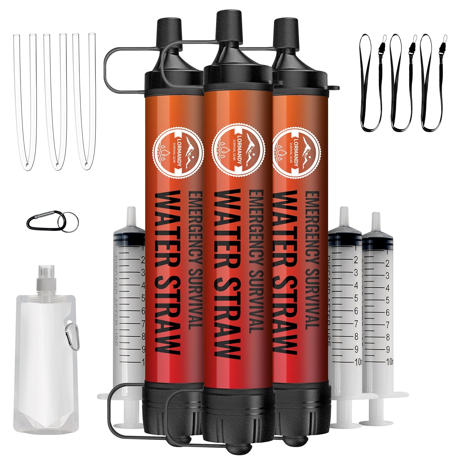 Detalle de Lormandy S2 orange Water Filter Straw 3-Pack for Camping and Hiking