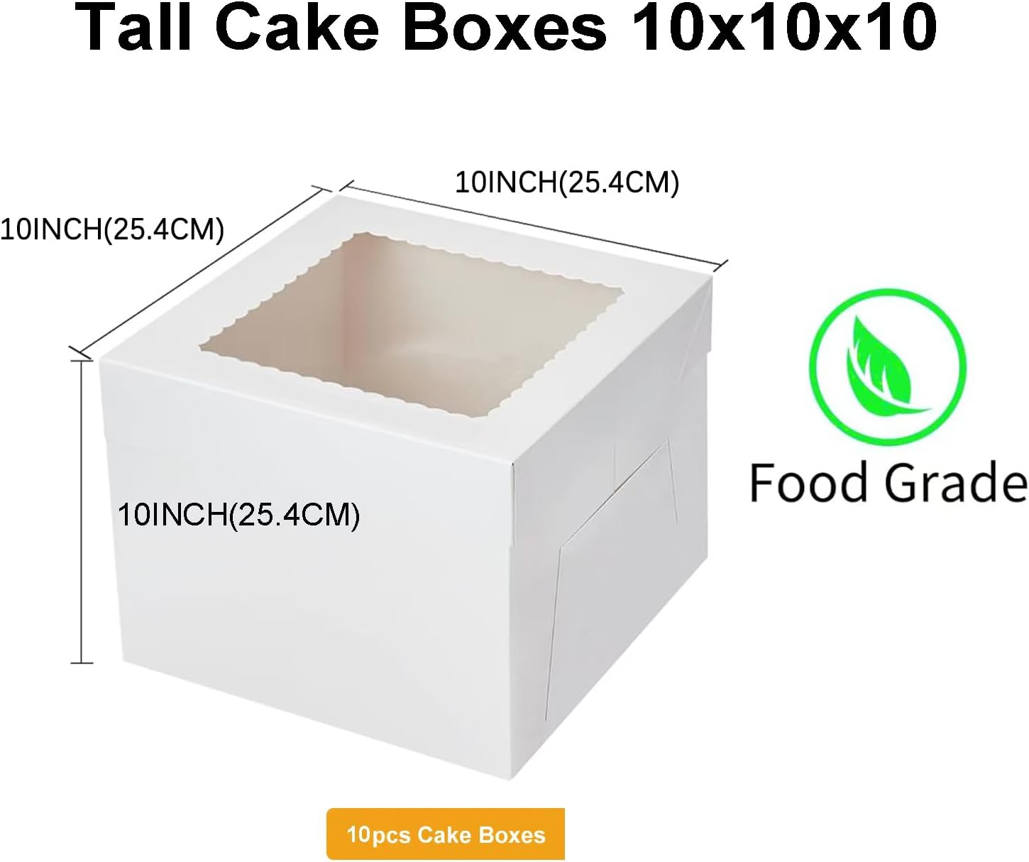 Detalle de Packpal 10-Pack 10x10x10 Cake Boxes with Clear Window, White Paper
