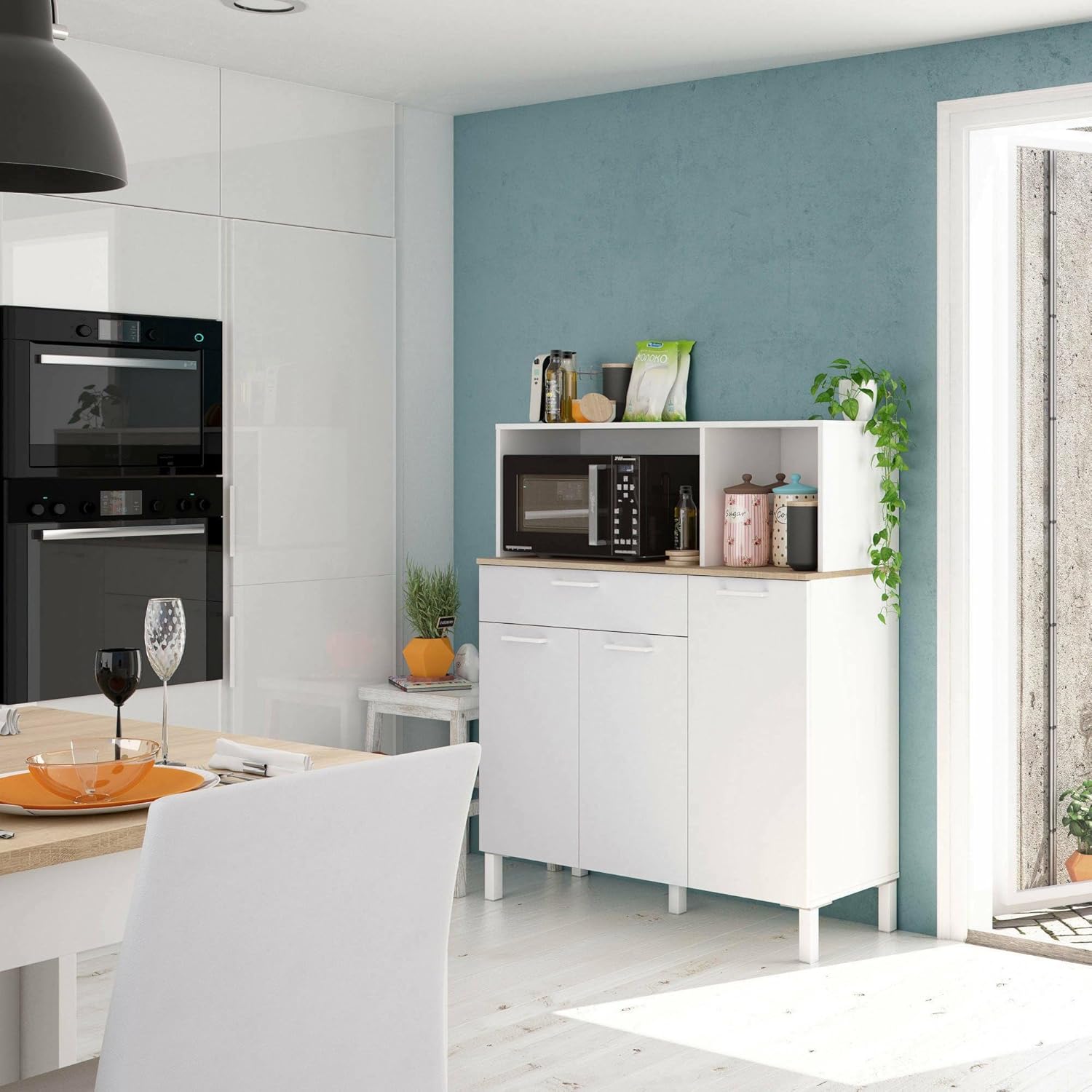 Detalle 2 de Dmora Armadio multiuso 2 ante Norman – Bianco e Rovere, 72x40x126 cm
