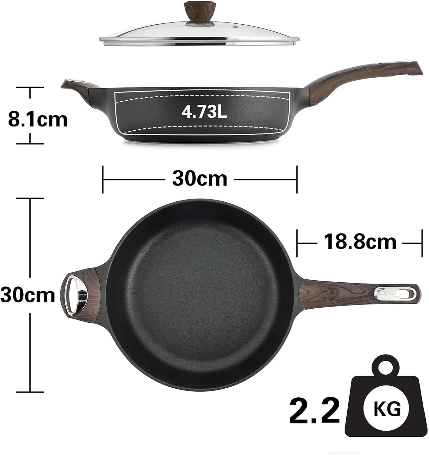 Thumbnail 5 de SENSARTE 30cm Deep Nonstick Frying Pan (4.7L) with Lid – induction compatible sauté pan