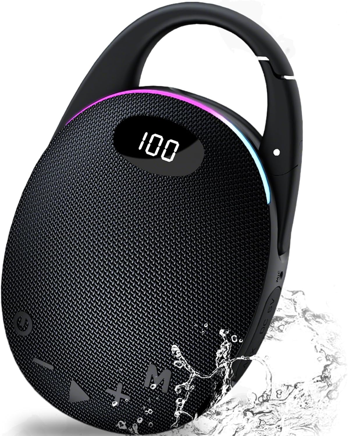 Detalle de Enceinte Bluetooth Ultra-Portable avec Écran LED et Mousqueton — 30W, IP68, RGB, 25H d’autonomie