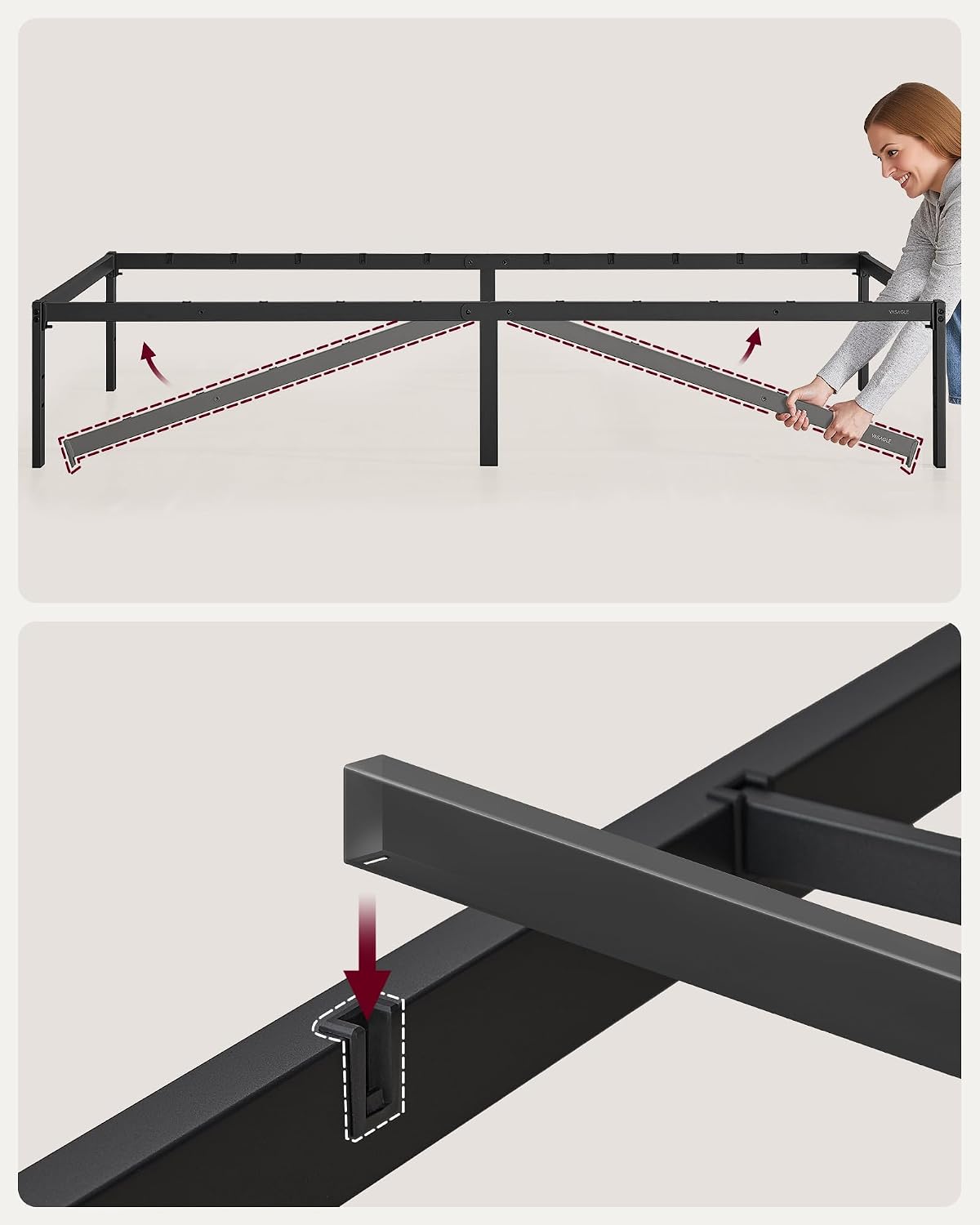 Thumbnail 6 de VASAGLE RMB132B01 enkelsängsram i svart stål, 90 × 200 cm med förvaring under sängen
