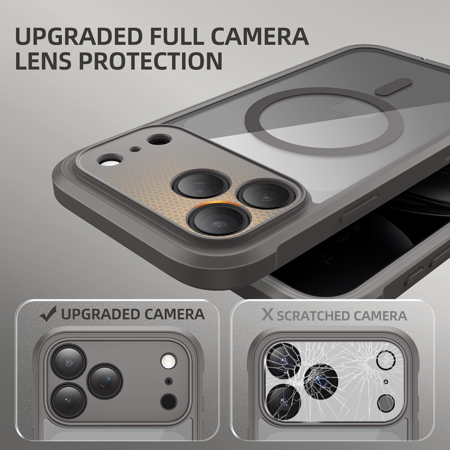 Detalle de BERFY iPhone 17 Pro Max Case with Built-in Privacy Screen — MagSafe Compatible, 360° Shield in Clear Grey