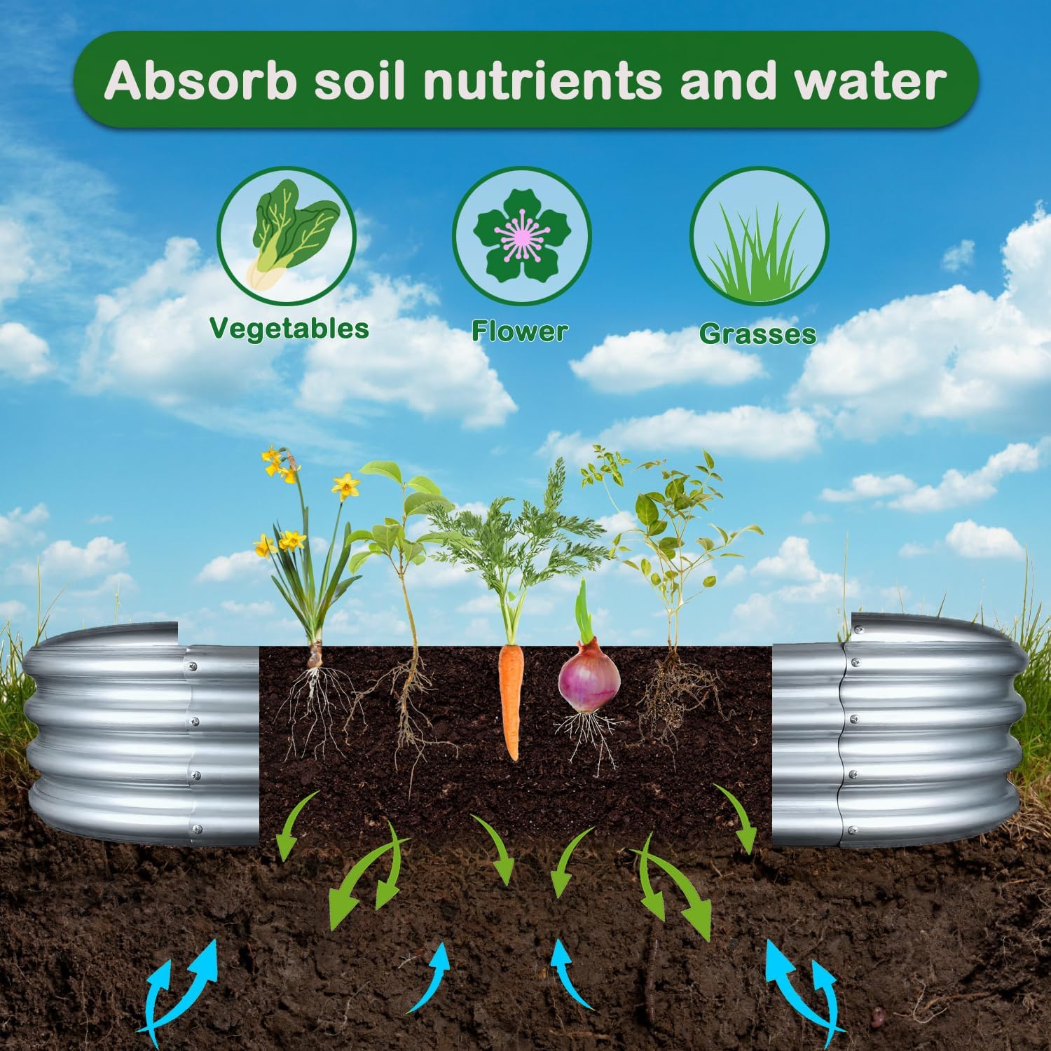 Thumbnail 5 de KINI MOX 2pc 6x3x1 ft Galvanised Raised Garden Bed with Metal Plant Climbing Stand