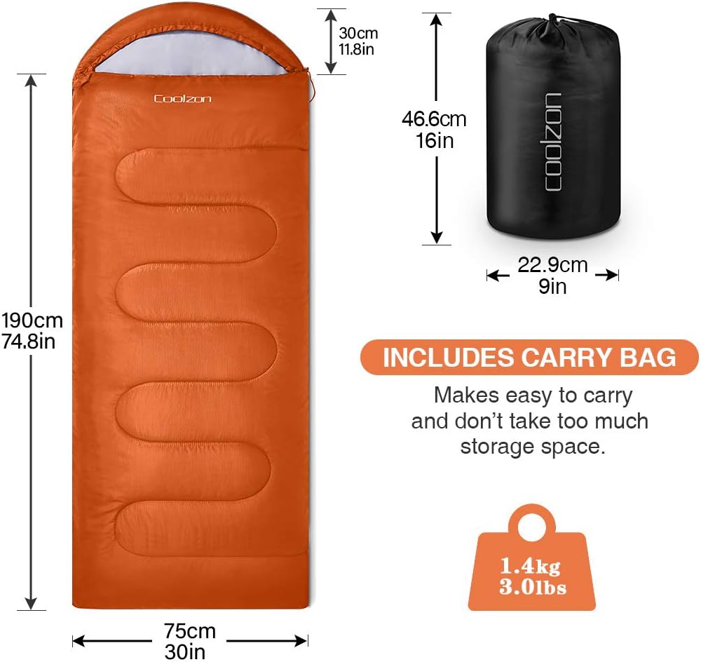 Detalle de Coolzon Schlafsack Outdoor per Campeggio 3-4 Stagioni: ampio, leggero e compatto