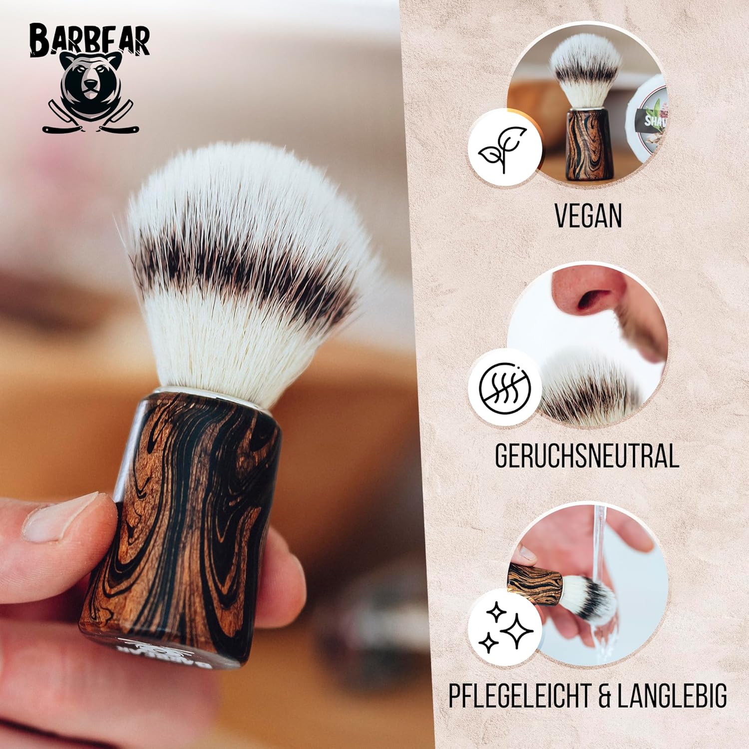 Thumbnail 5 de Barbear Rasierpinsel aus Deutschland – extra pflegeleichte, weiche Borsten & komfortabler Griff