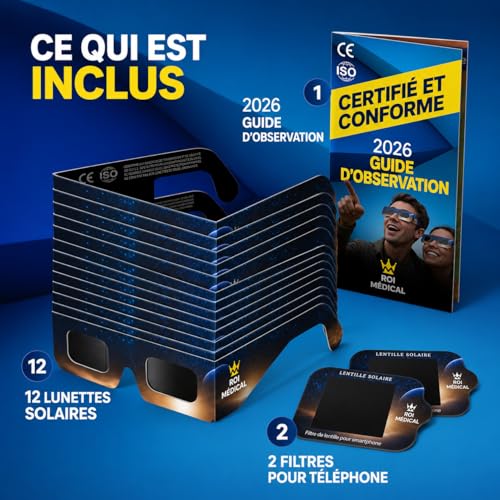 Thumbnail 4 de Lunettes Eclipse Solaire 2026 – Lot de 12 Paires Premium avec 2 Filtres Solaires pour Smartphone, ISO 12312-2, CE