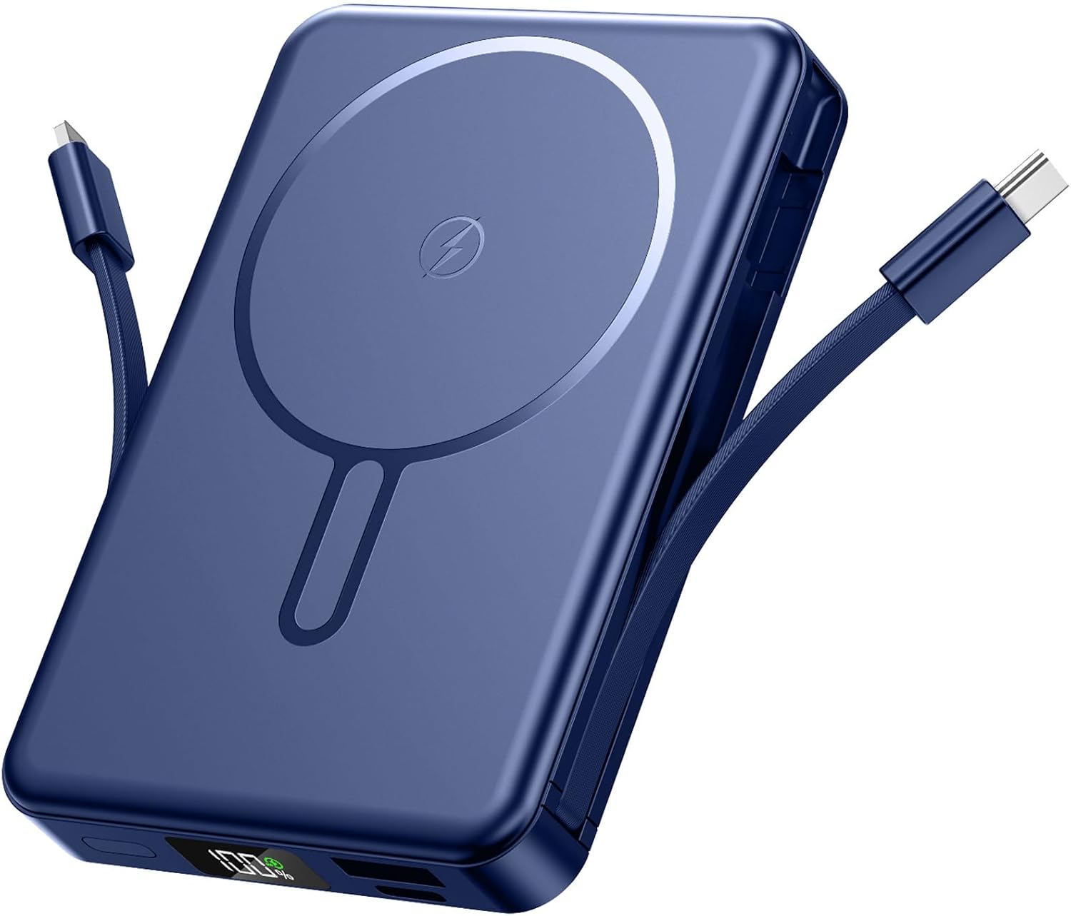 Detalle de PDBEST Magnetic Power Bank with Built-in Cables (10000mAh) – 22.5W Fast Charging, 15W Wireless, LED Display