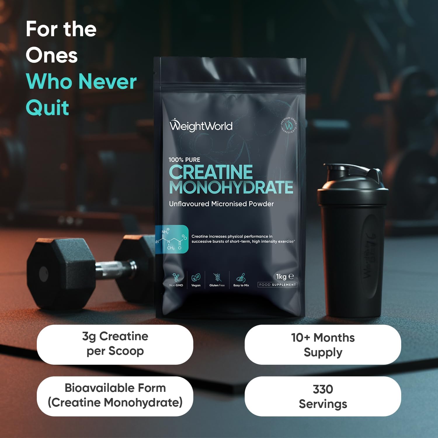 Detalle de WeightWorld Creatine Monohydrate Powder 1kg – 330 Servings
