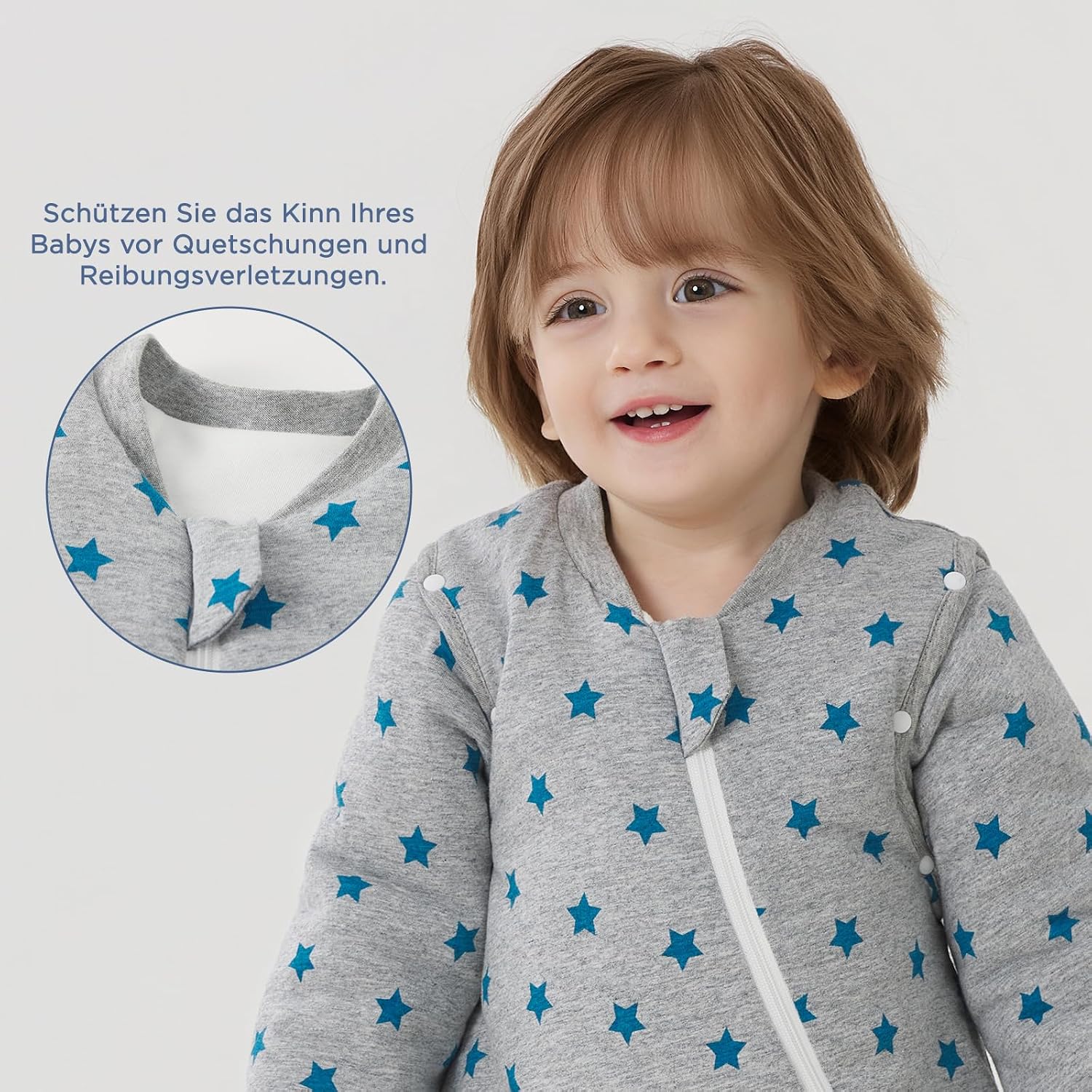 Detalle de Duomiaomiao Baby Schlafsack mit Füßen – 100% Baumwolle, TOG 2.5, 65–95 cm
