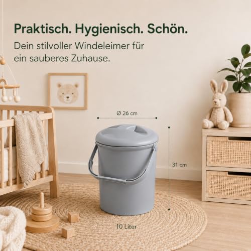 Thumbnail 6 de Rotho Babydesign Bella Bambina Windeleimer, 10 L, grau, geruchsdicht, 26×26×31 cm
