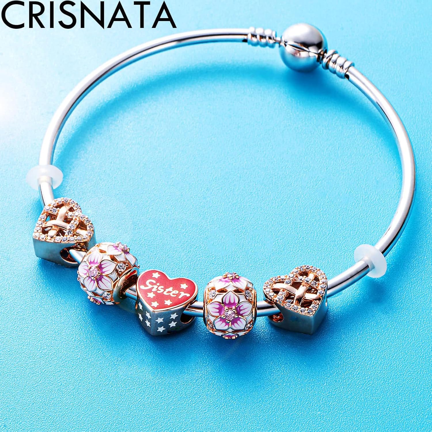 Thumbnail 3 de Magnolia blooming charm for European snake bracelet – 925 sterling silver with rose gold plating and cubic zirconia