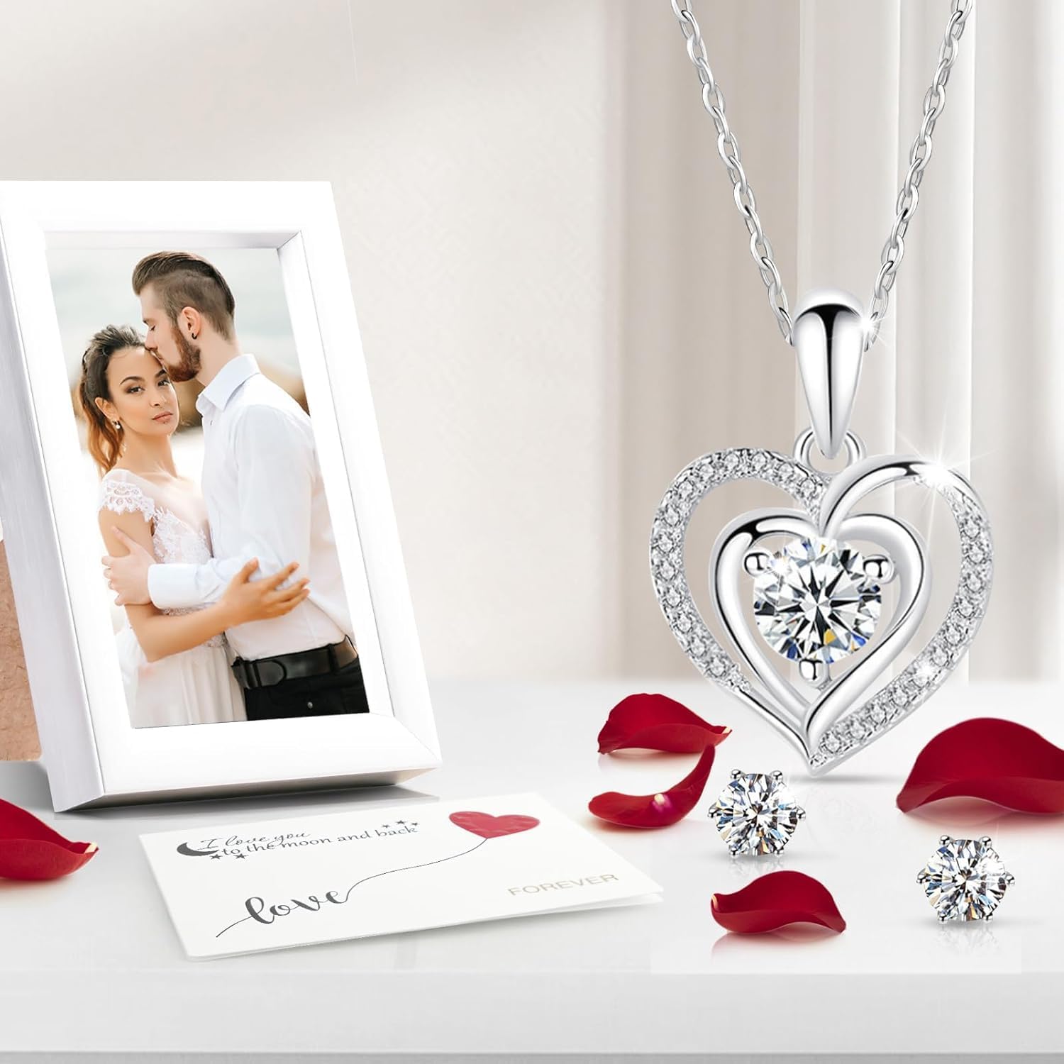 Detalle 2 de Yamonic Valentinstagsgeschenk: Ewige echte Rose mit Kette aus 925 Sterling Silber