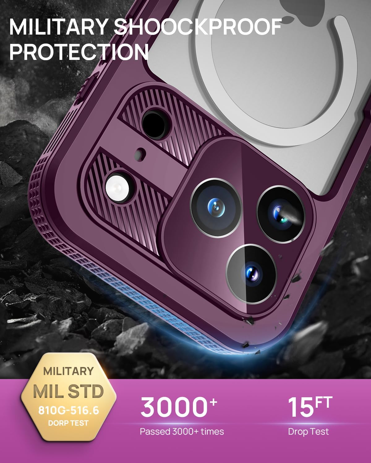 Detalle 2 de Lanhiem WP-ZS-I18PM-R Magnetic Waterproof Case for iPhone 17/18 Pro Max