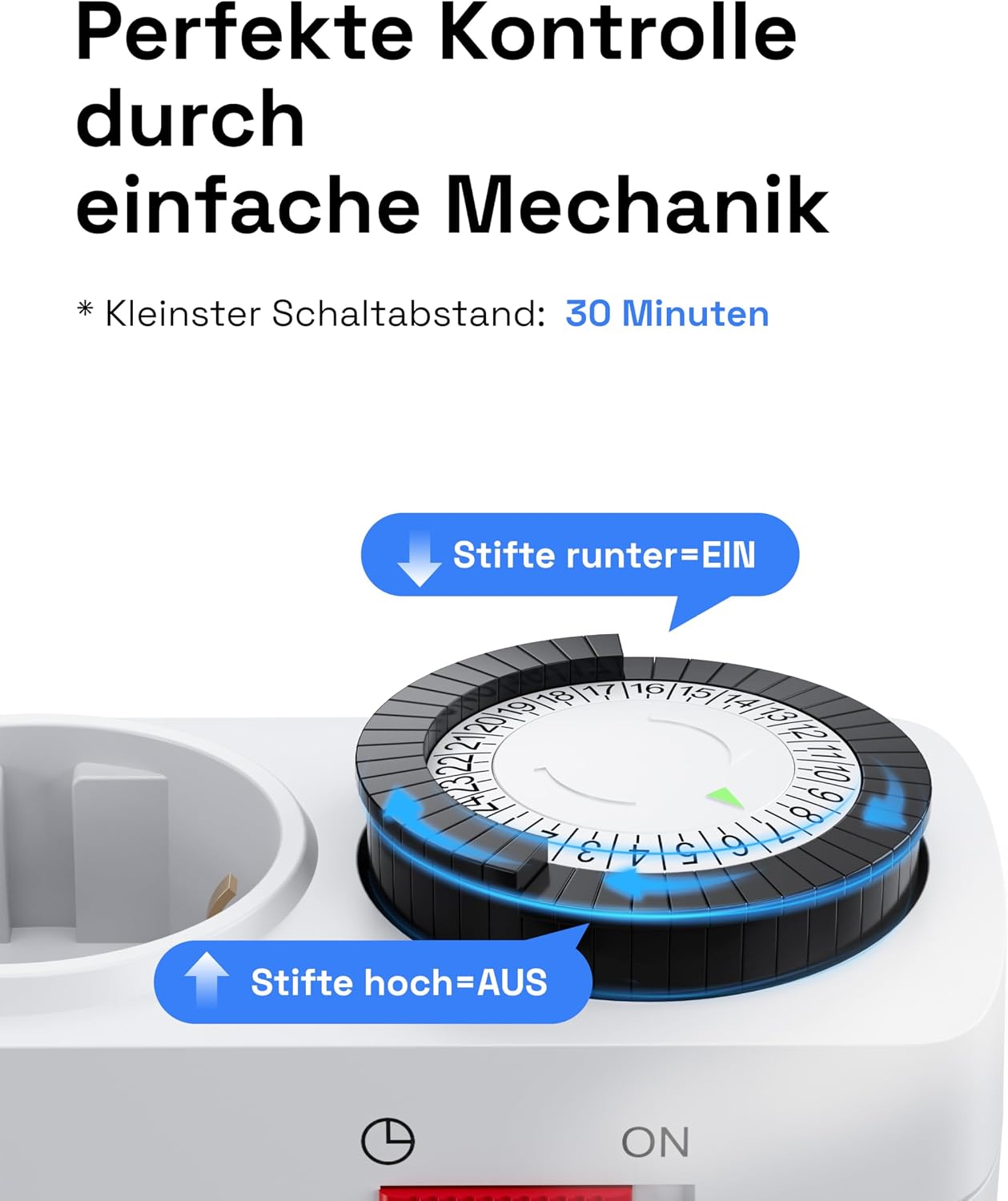 Detalle de Mechanische Zeitschaltuhr Steckdose HBN 2er-Set – Tagesprogramm, analog, 30-Min.-Intervall