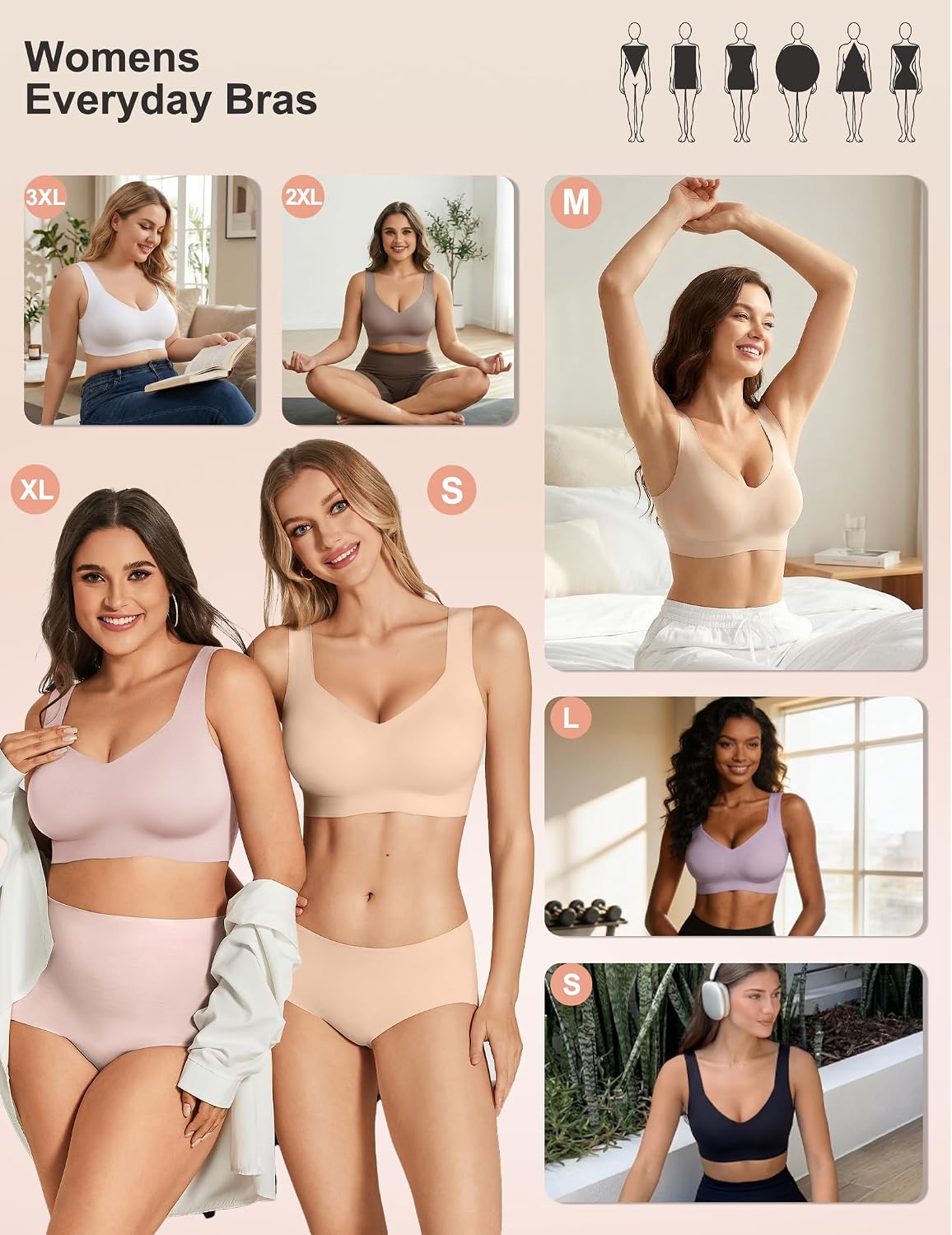 Detalle de Showyoo Jelly Bra for Women, Seamless Wireless Pullover with Wide Straps
