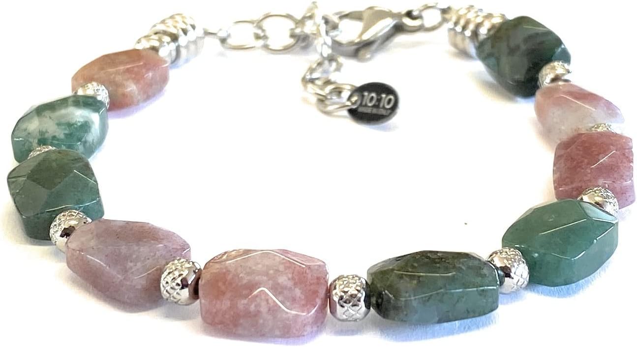 Thumbnail 2 de 10:10 Bracciale uomo donna – Braccialetto in acciaio inox e pietre naturali con nuggets d’agata indiana