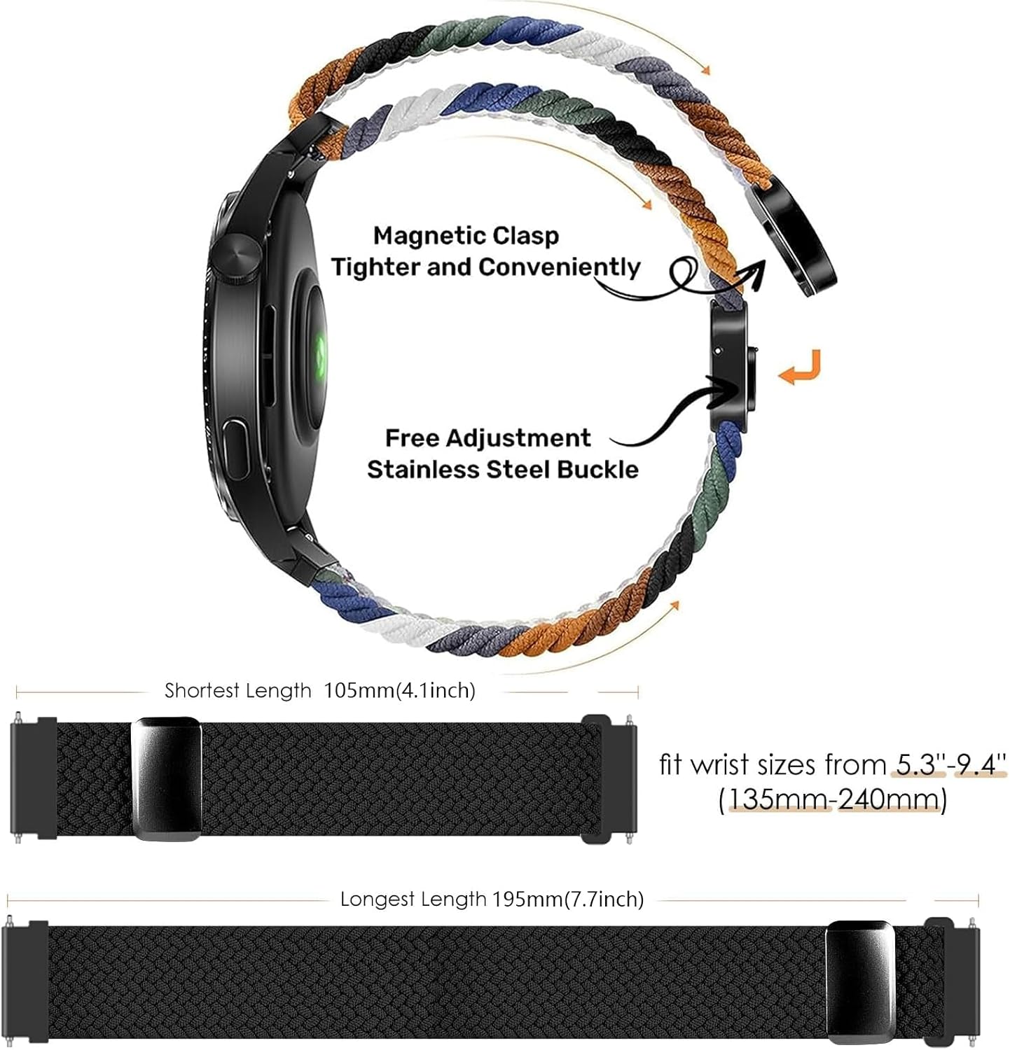 Detalle 2 de Gittos Magnetisch Geflochtenes Armband für SUUNTO Race 2/ Race/ Race S 45mm – Nylon, 140–220mm