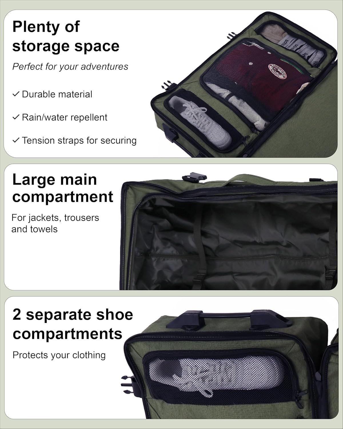 Detalle de Large Travel Bag with 2 Wheels Kane Trolley Suitcase 80 cm – 120L, 5-Compartment Tote