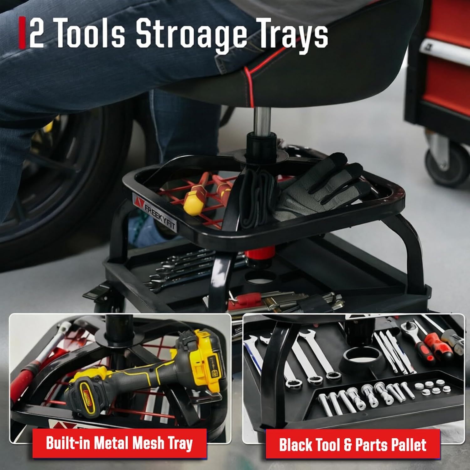 Thumbnail 4 de FreekyFit Rolling Shop Stool 330 LBS