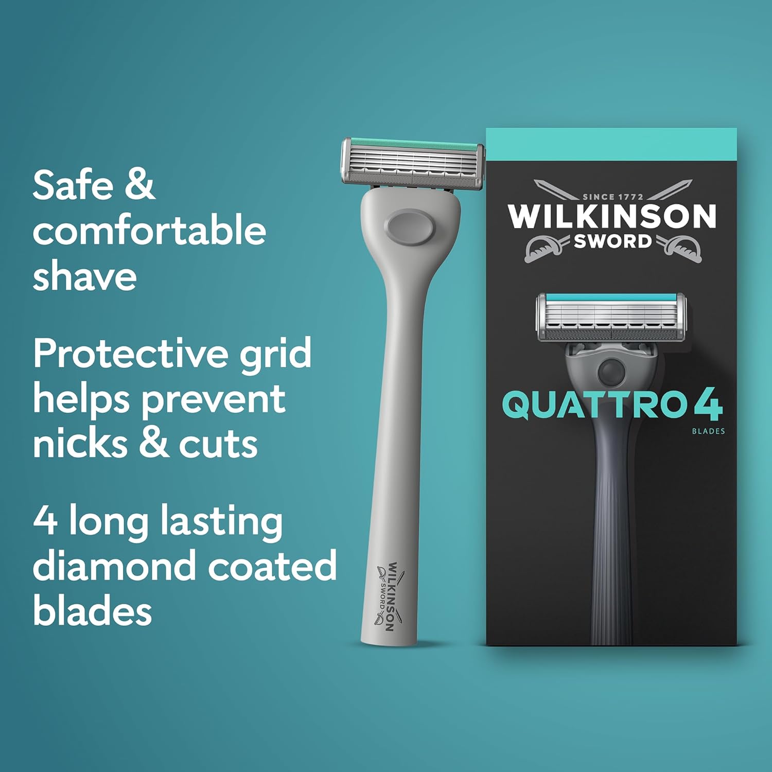 Thumbnail 1 de Wilkinson Sword Quattro Razors for Men – Value Pack with Diamond Coated 4 Blades and 9 Refills