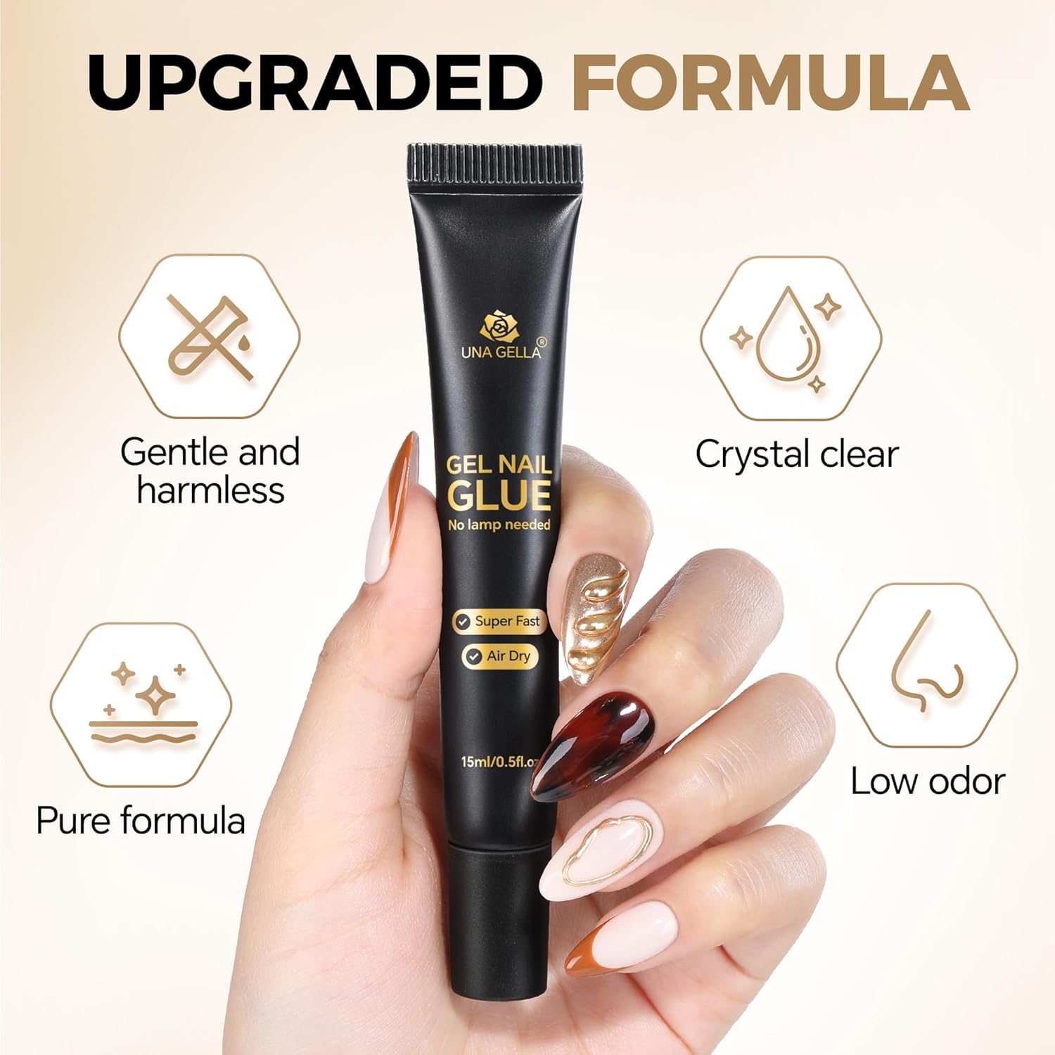 Detalle 2 de UNA GELLA Starker Nagelkleber Gel (UV-frei), 2×15 ml – Quick Dry ohne UV-/Lichtlampe