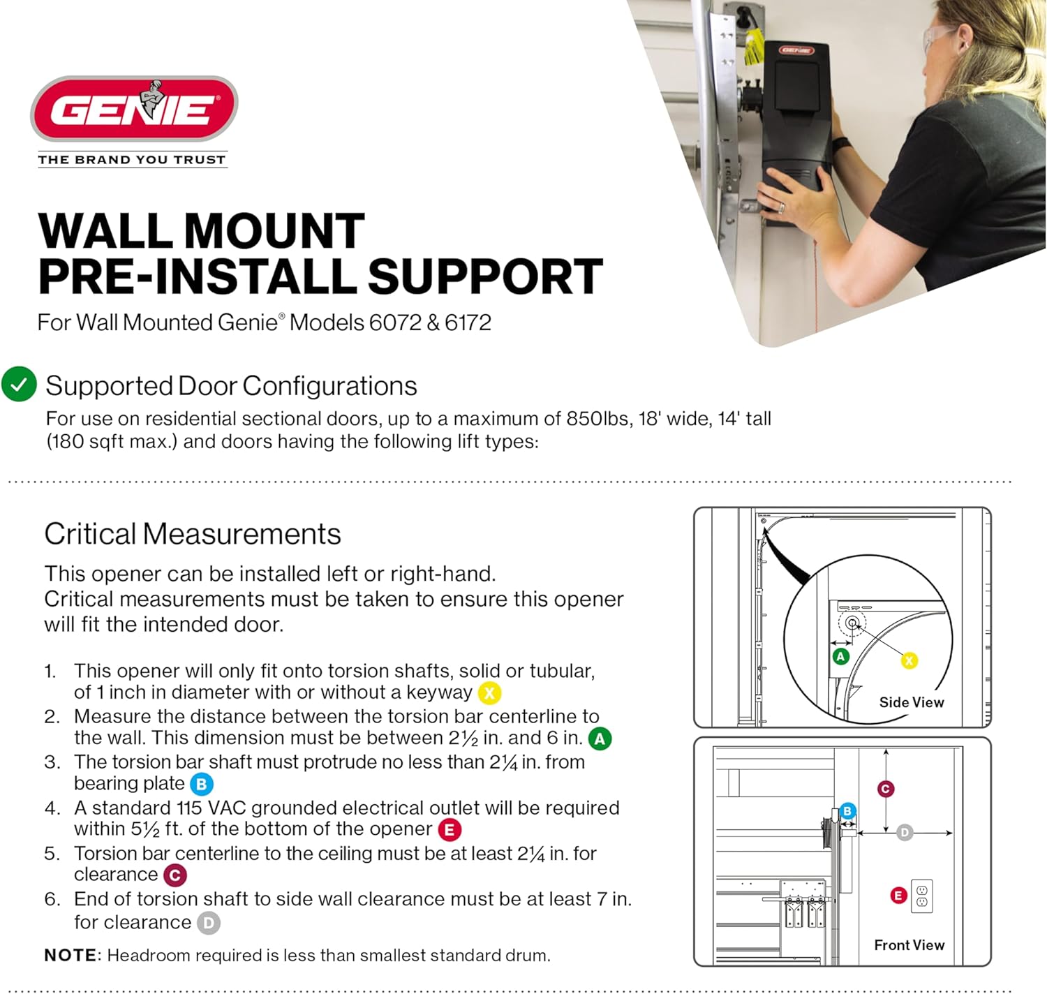Thumbnail 2 de Genie B6172H Wall Mount Smart Garage Opener 14ft