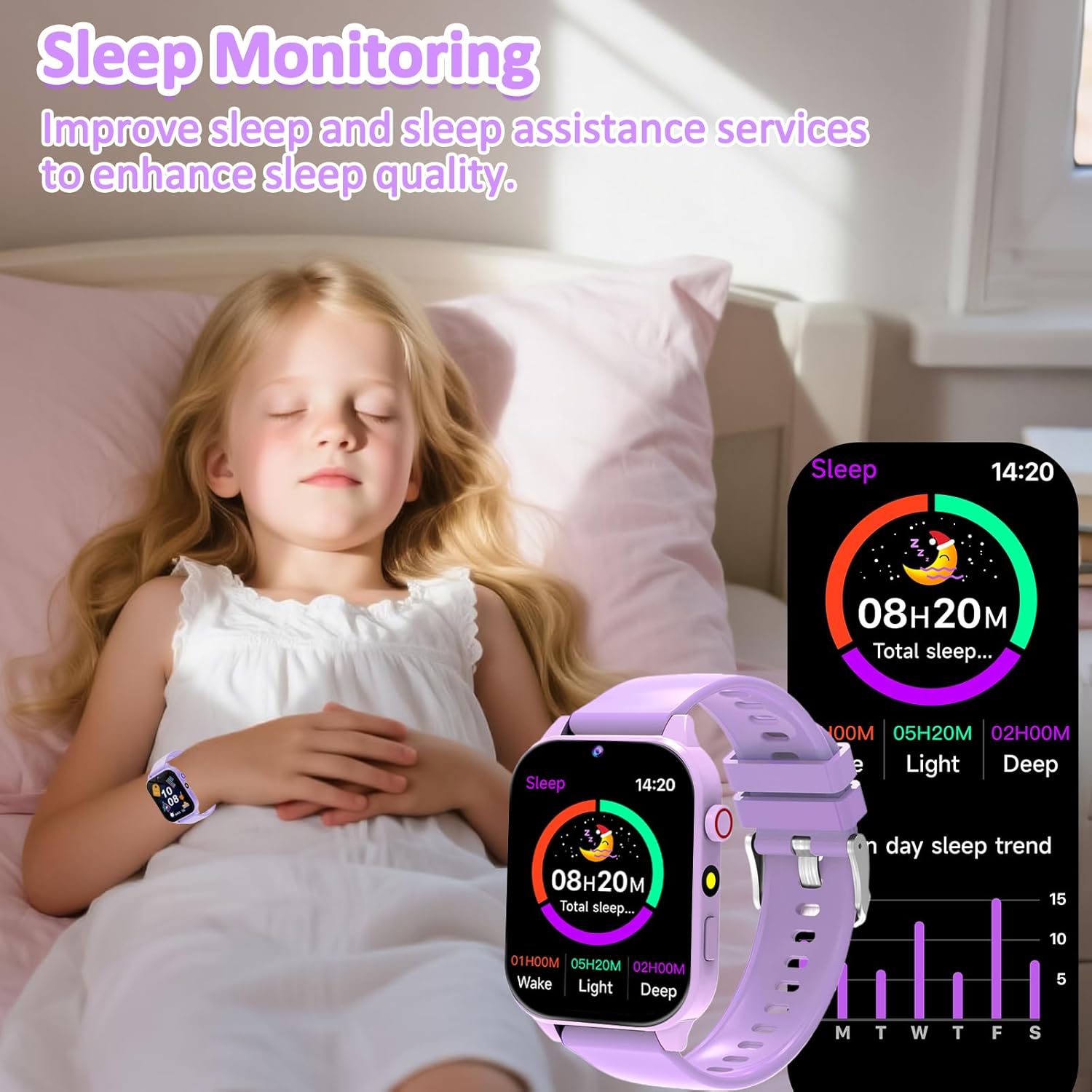 Thumbnail 3 de kaacly Kids Smart Watch for Girls and Boys (Purple) with DIY face, steps counter and sleep monitoring