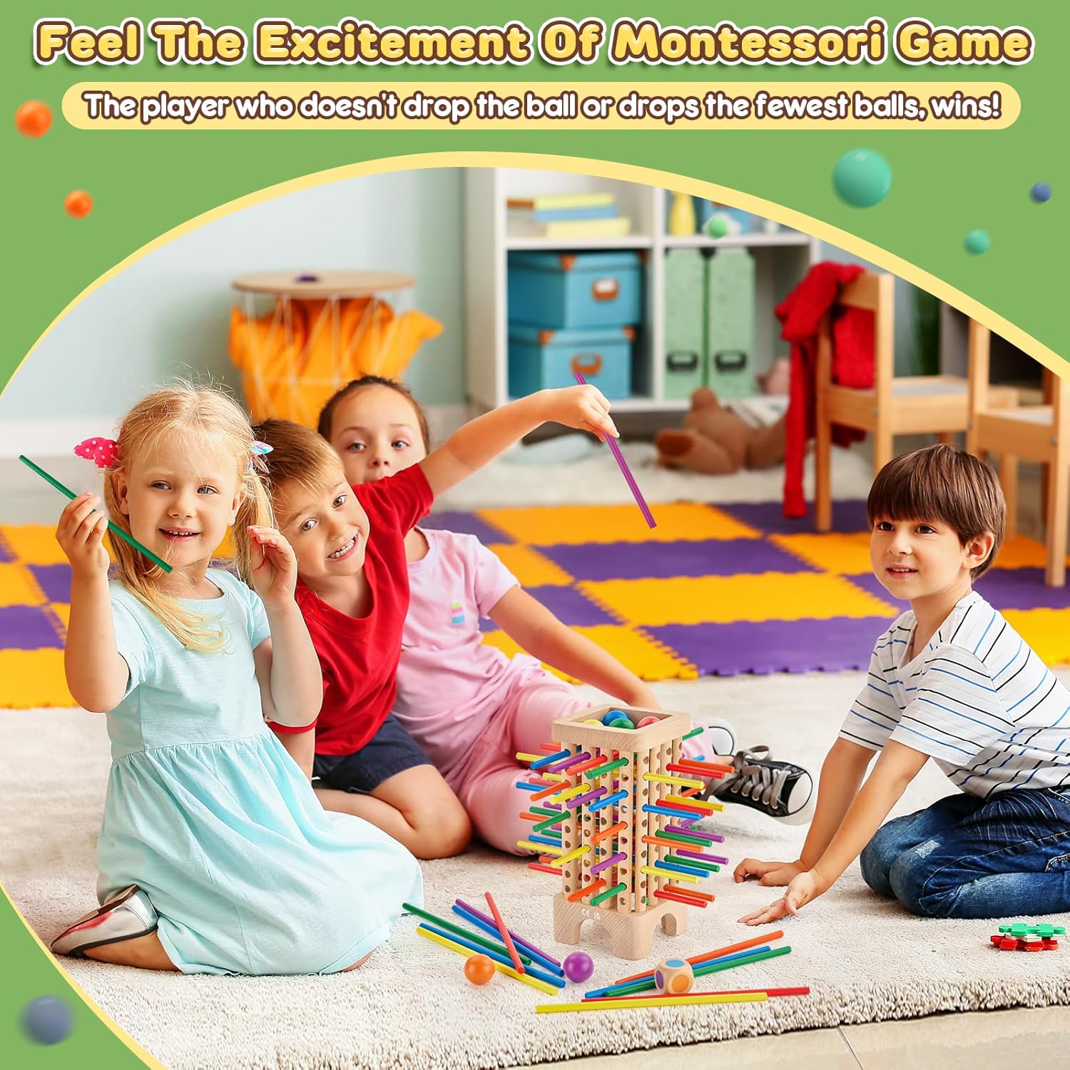 Detalle de Montessori Spiel Brettspiel aus Holz – Würfelspiel mit 42 Stäbchen für die Familie (1 bis 6 Spieler)