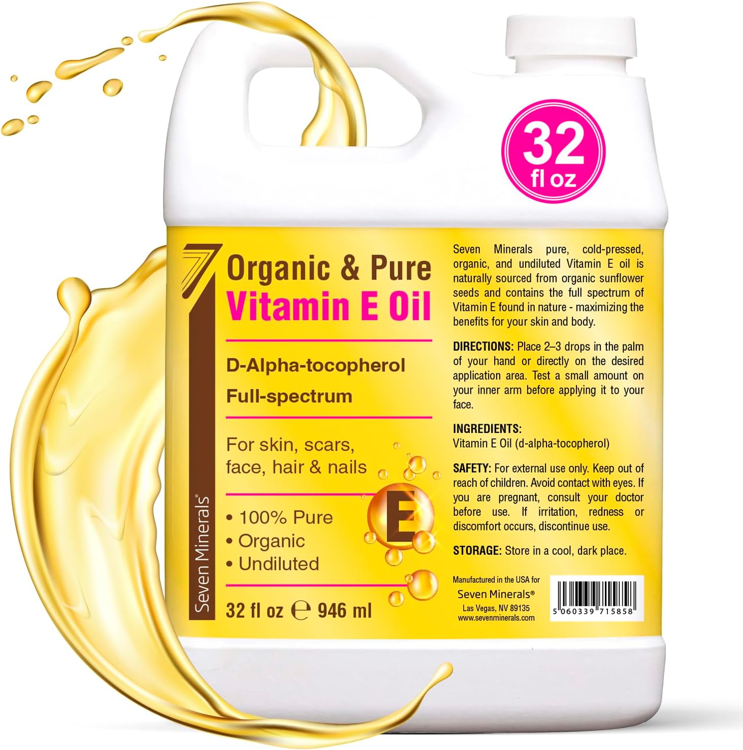Vitamin E Oil 32 fl oz Jug for Skin