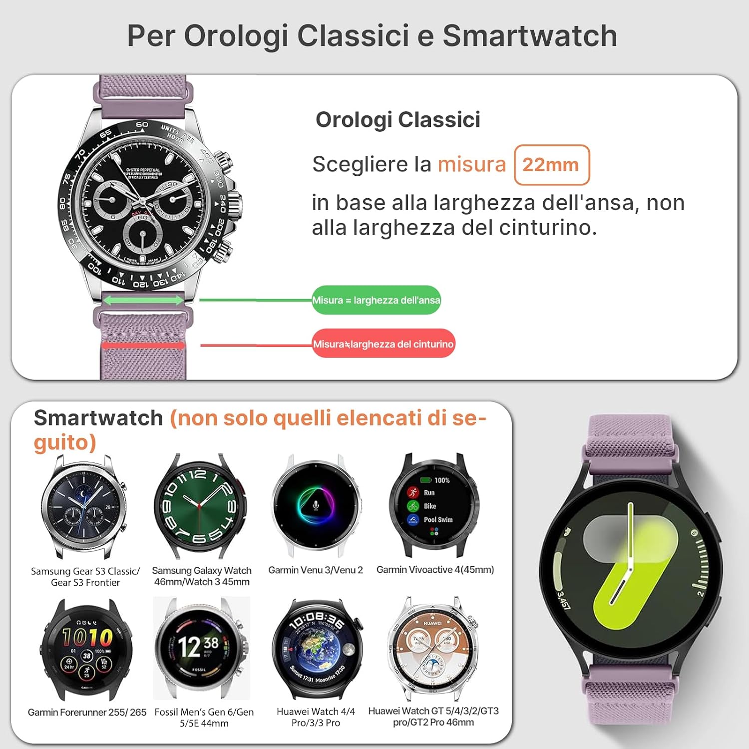 Detalle de Fullmosa 22mm Cinturino elastico in nylon con sgancio rapido: elastico, idrorepellente e compatibile con un’ampia gamma di smartwatch
